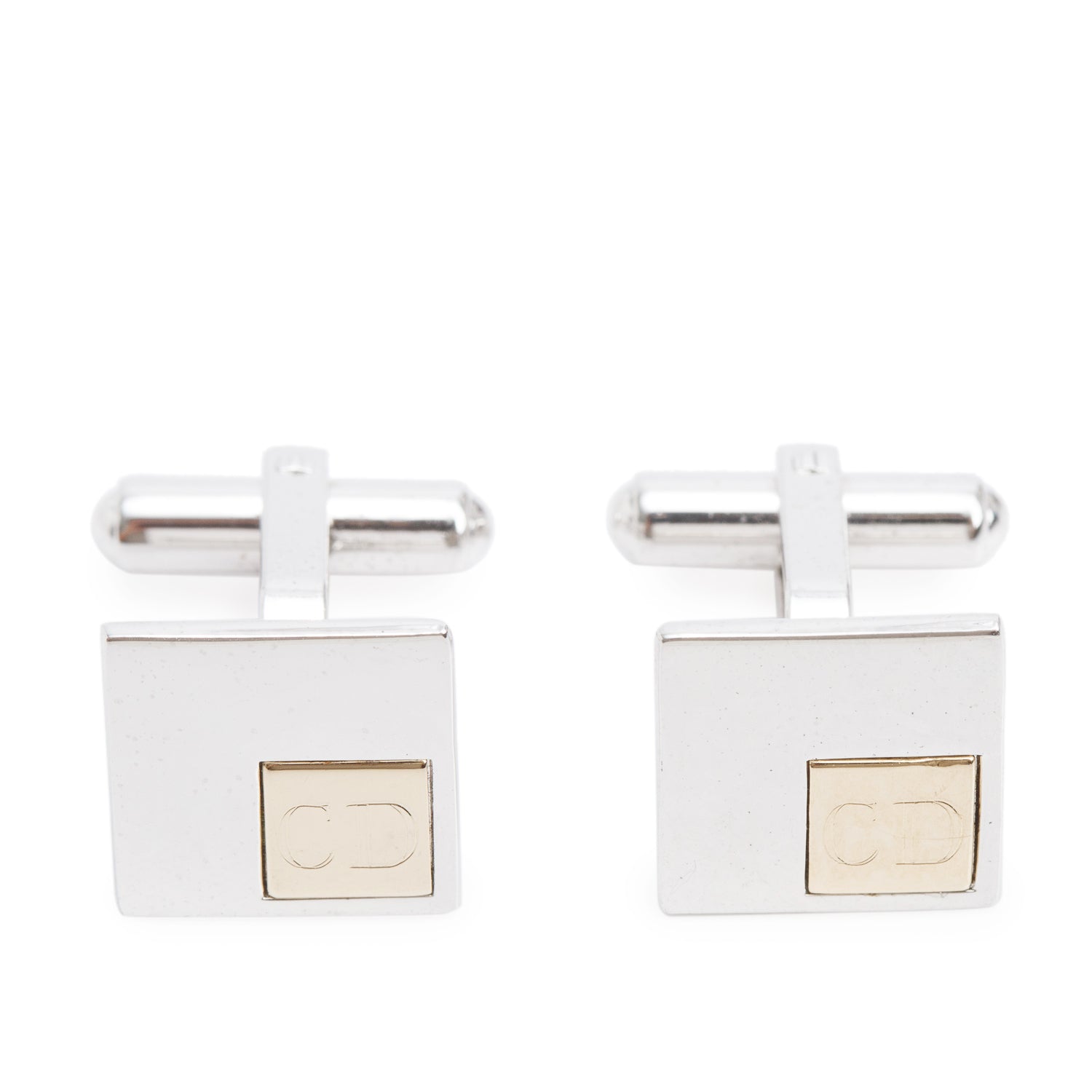 Christian Dior Vintage Gold-Plated & Palladium-Plated Square Logo Cufflinks