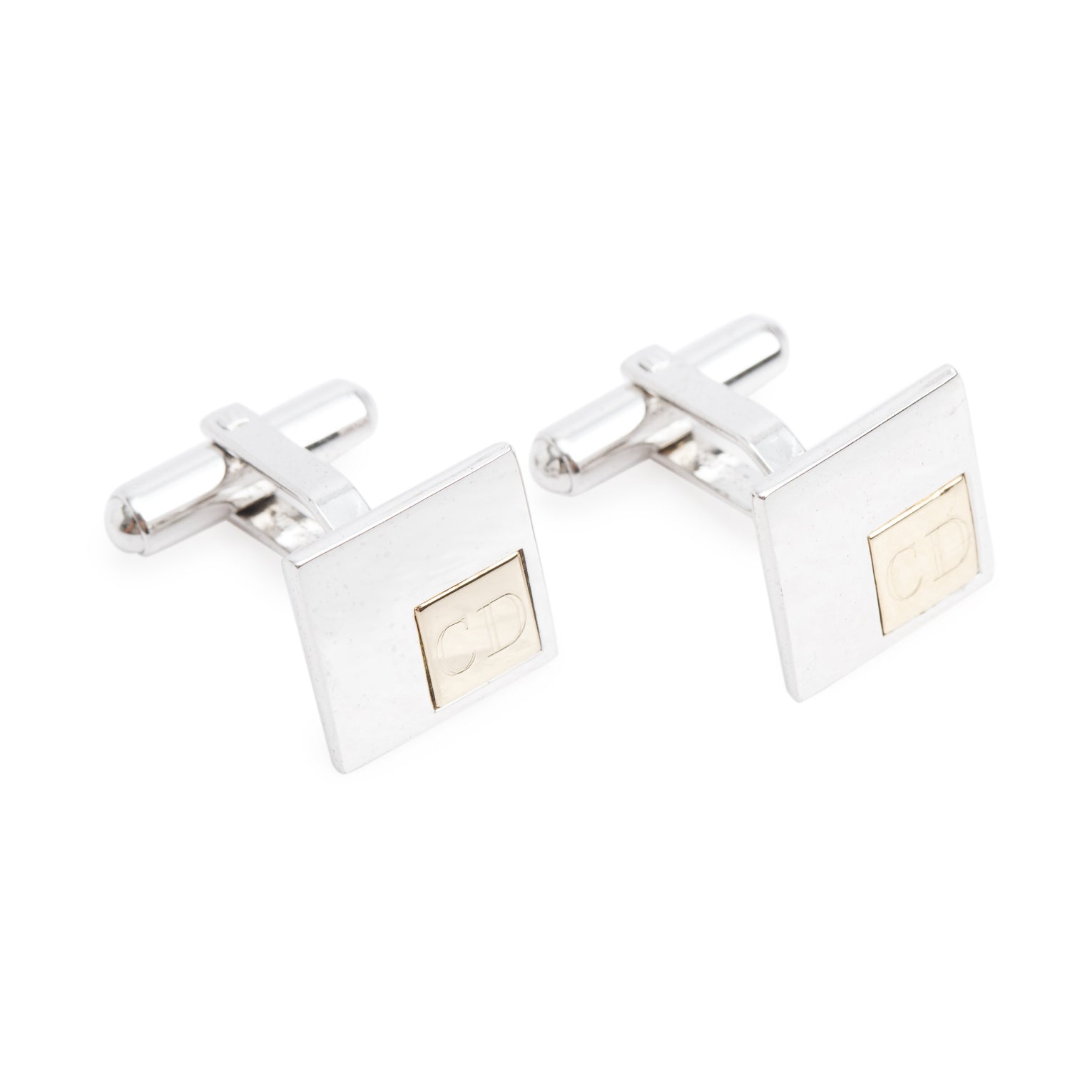 Christian Dior Vintage Gold-Plated & Palladium-Plated Square Logo Cufflinks