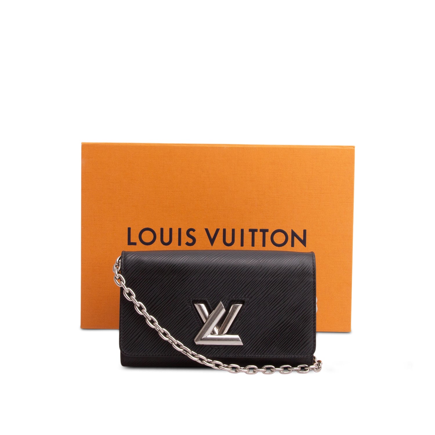 Louis Vuitton Black Epi Leather Twist Chain Wallet w/ Box