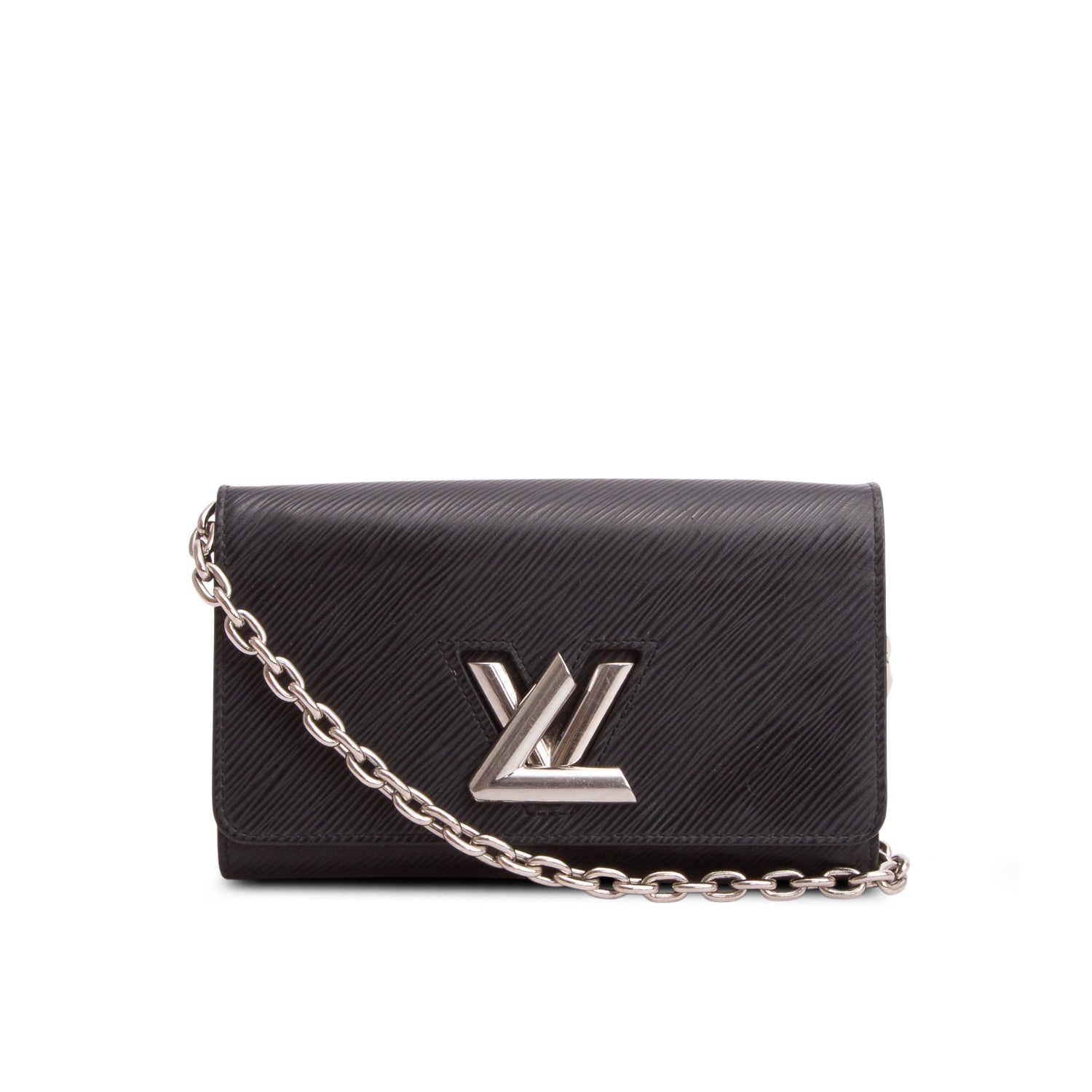 Louis Vuitton Black Epi Leather Twist Chain Wallet w/ Box