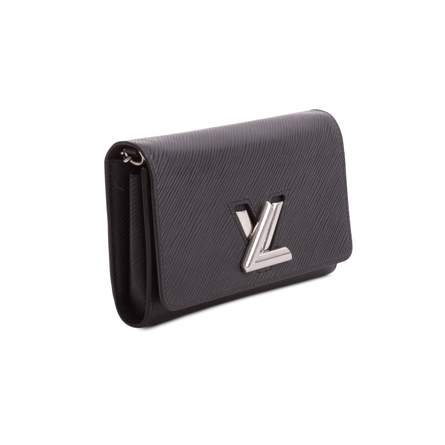 Louis Vuitton Black Epi Leather Twist Chain Wallet w/ Box