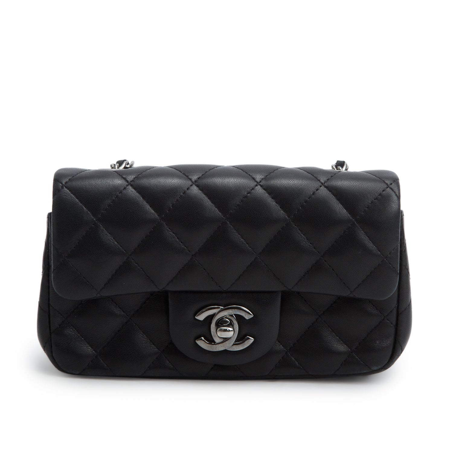 Chanel Black Lambskin Quilted Extra Mini Rectangular Flap