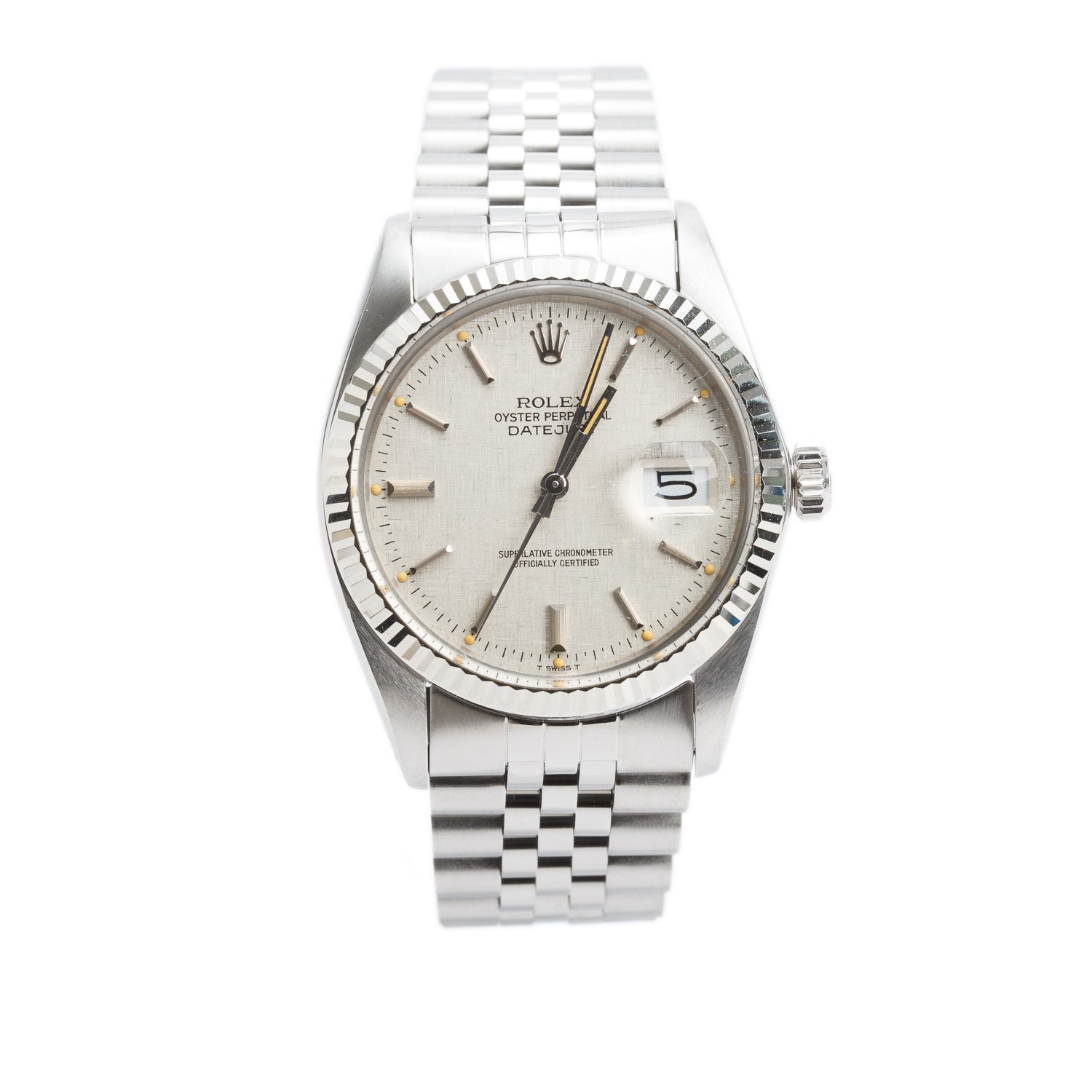 Rolex Stainless Steel Oyster Perpetual Datejust 36 MM Automatic Watch Silver Linen Dial 16014 w/ Box