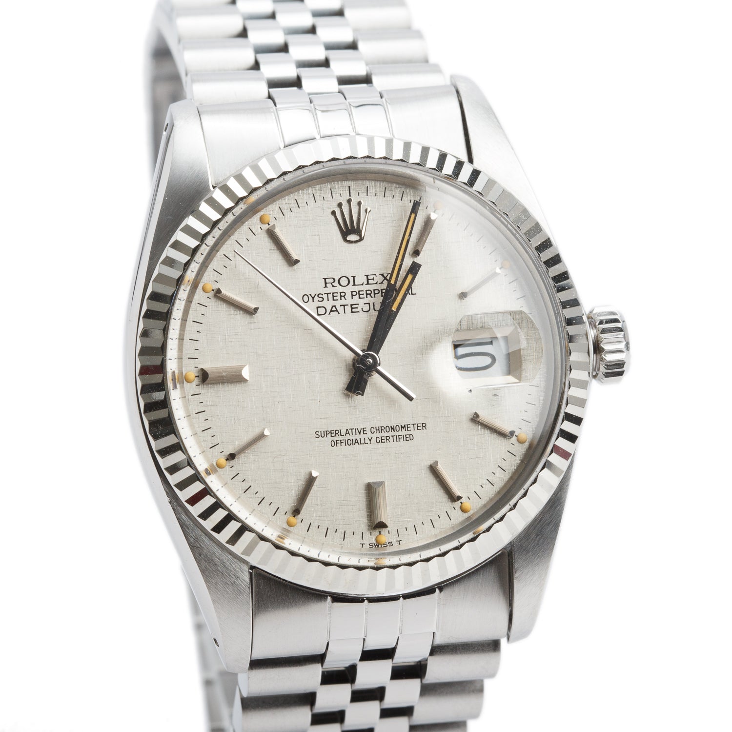 Rolex Stainless Steel Oyster Perpetual Datejust 36 MM Automatic Watch Silver Linen Dial 16014 w/ Box
