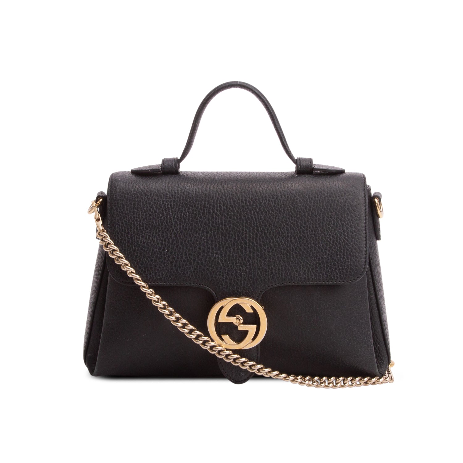 Gucci Black Dollar Calfskin Interlocking G Top Handle Shoulder Bag