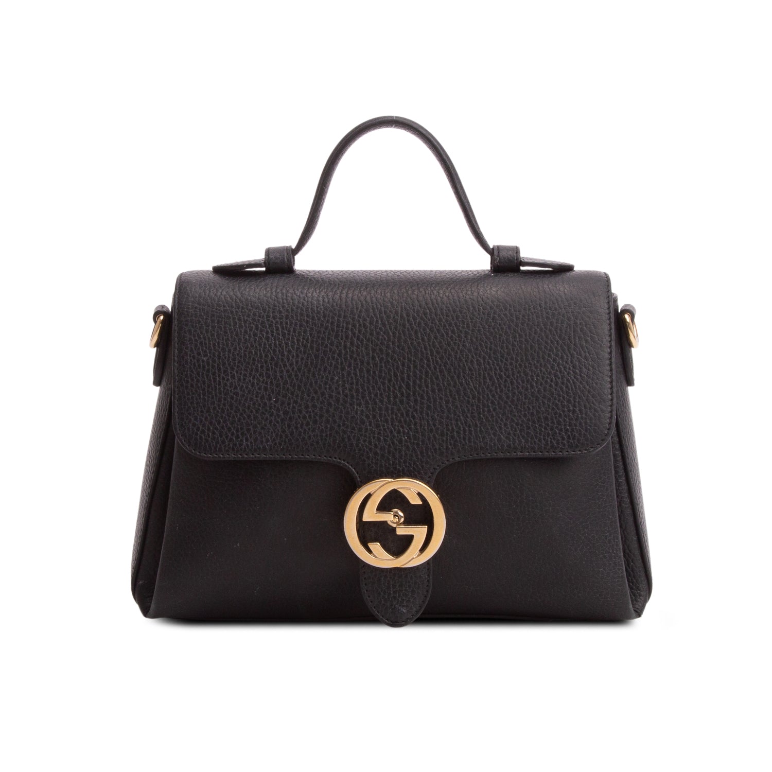 Gucci Black Dollar Calfskin Interlocking G Top Handle Shoulder Bag