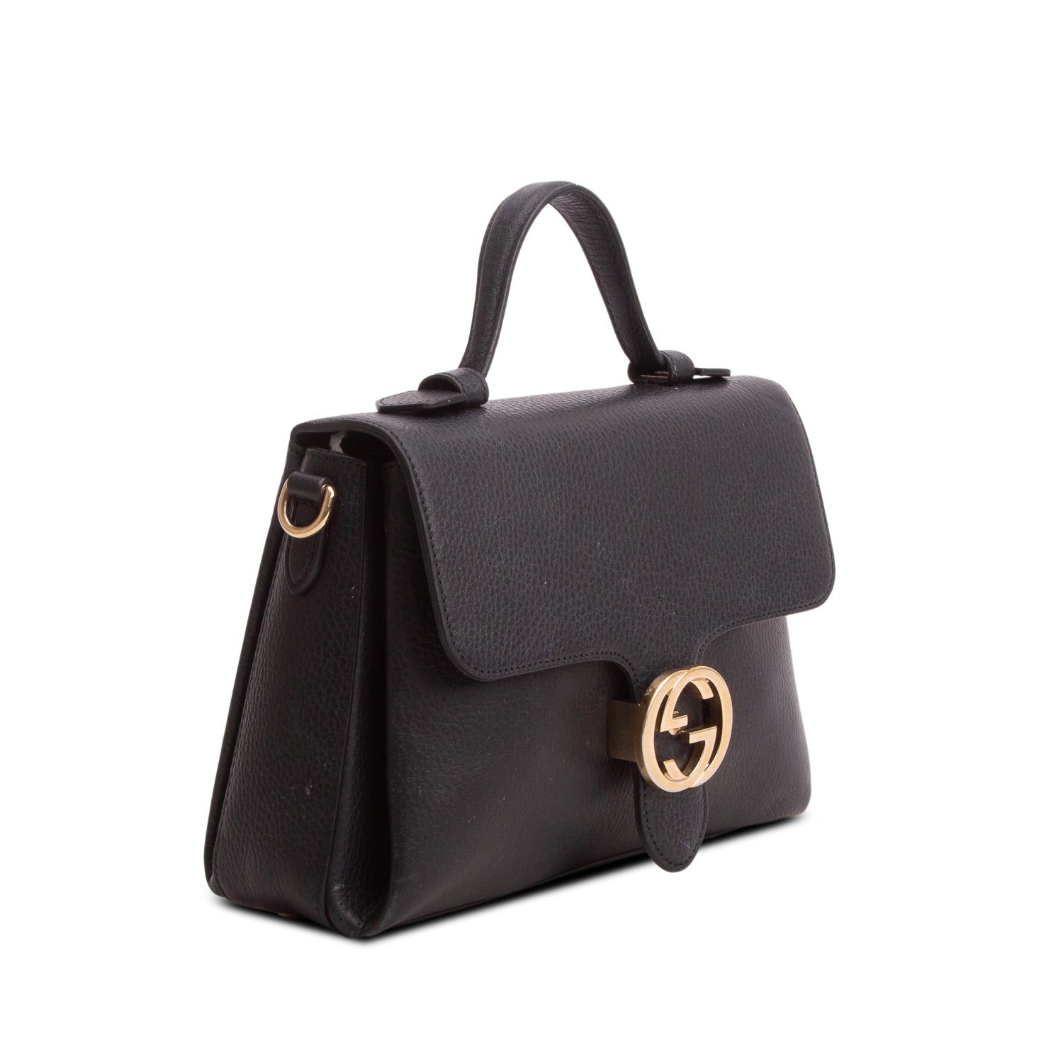 Gucci Black Dollar Calfskin Interlocking G Top Handle Shoulder Bag