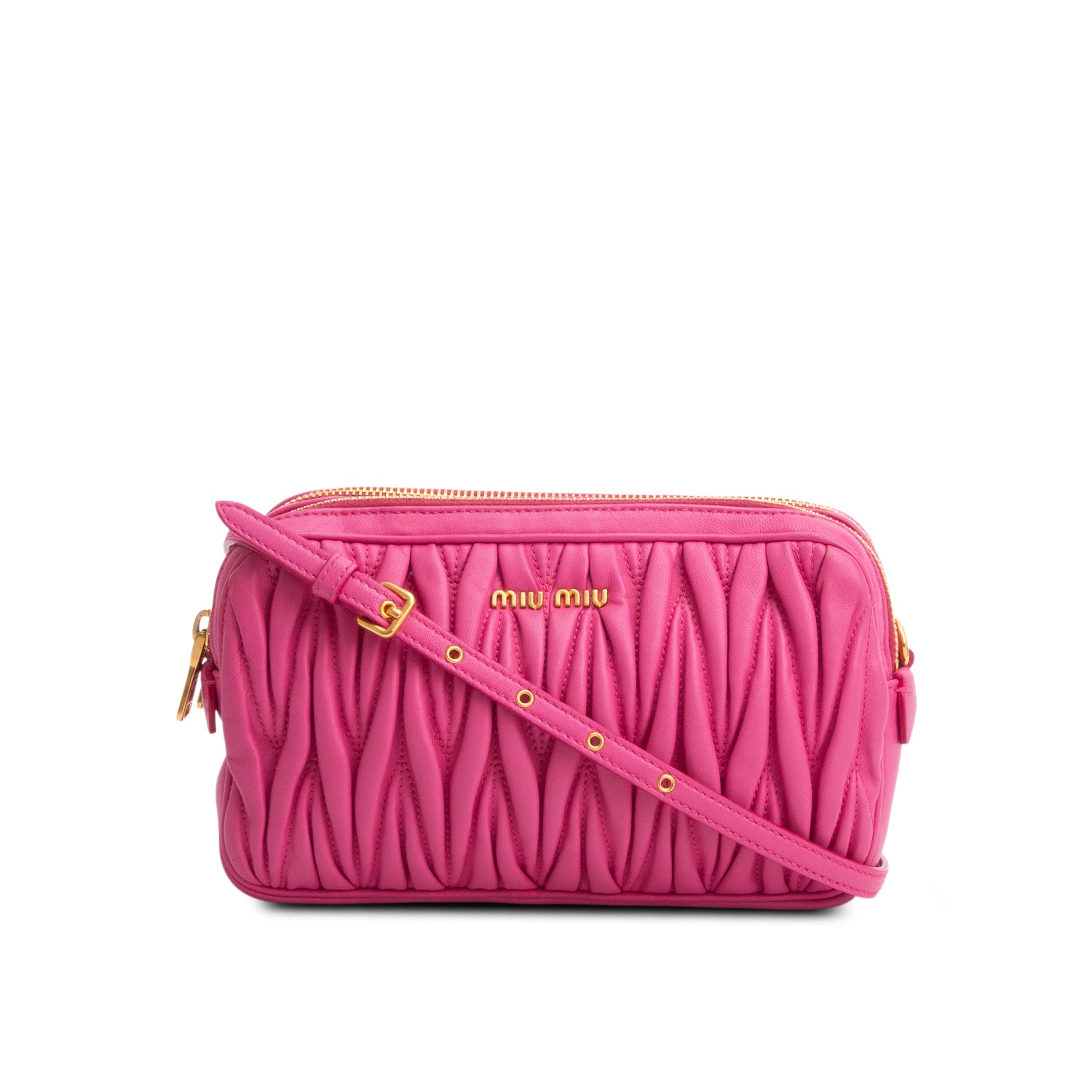 Miu Miu Pink Matelasse Leather Mini Double Zip Crossbody Bag w/ Authenticity Card