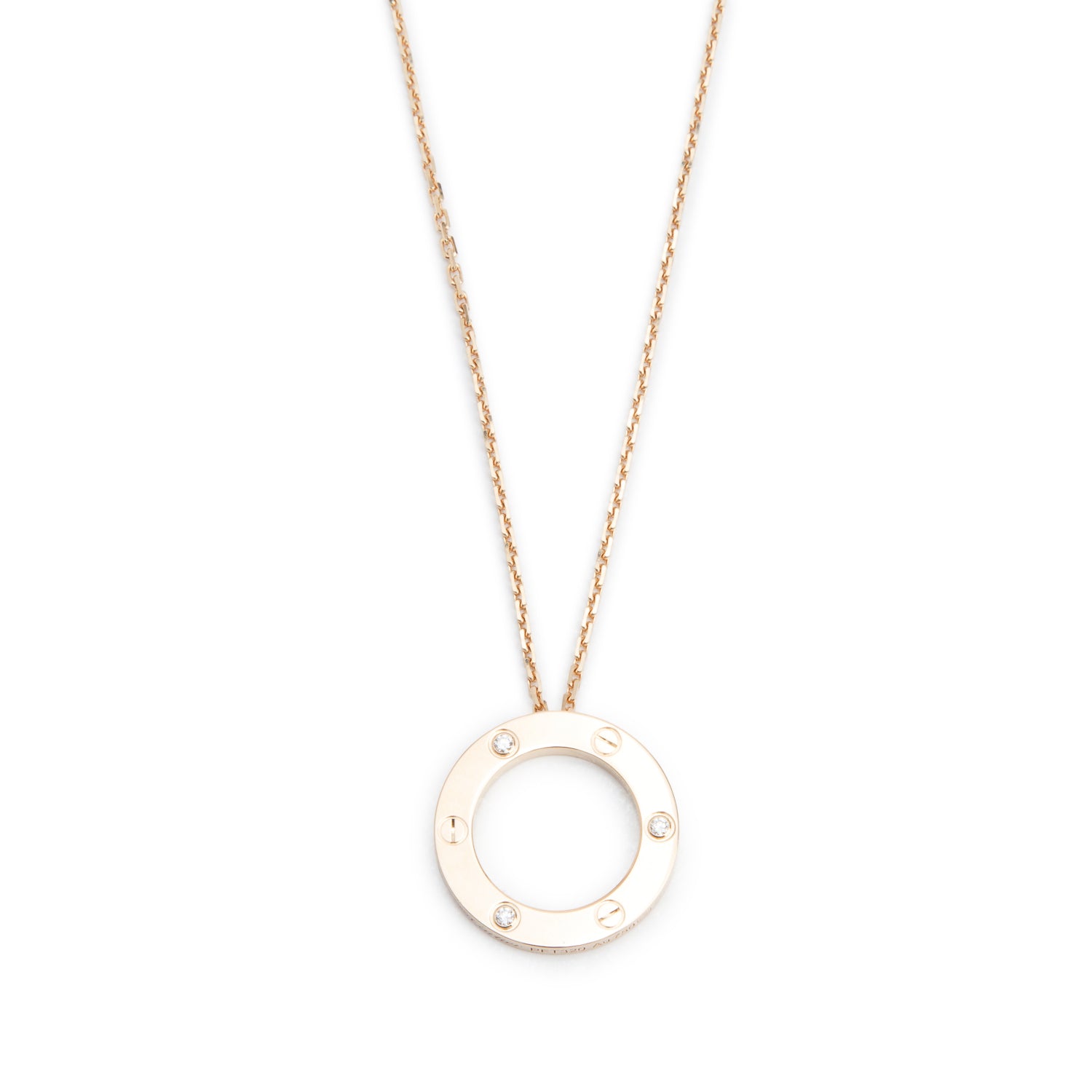 Cartier 2022 18k Rose Gold 3 Diamond Love Pendant Necklace w/ Box, Receipt & Certificate