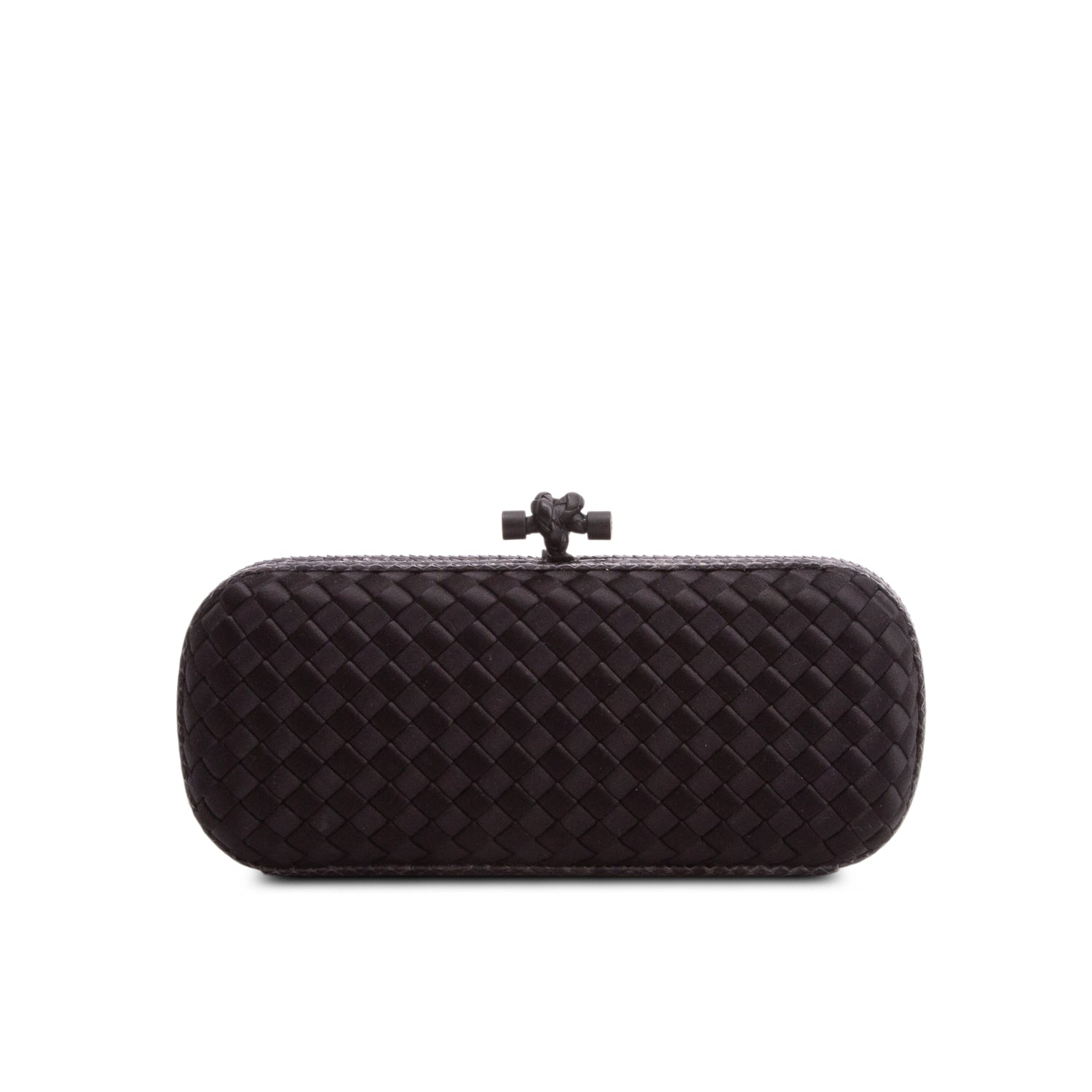 Bottega Veneta Black Satin Ayers Intreccio Impero Stretch Knot Clutch