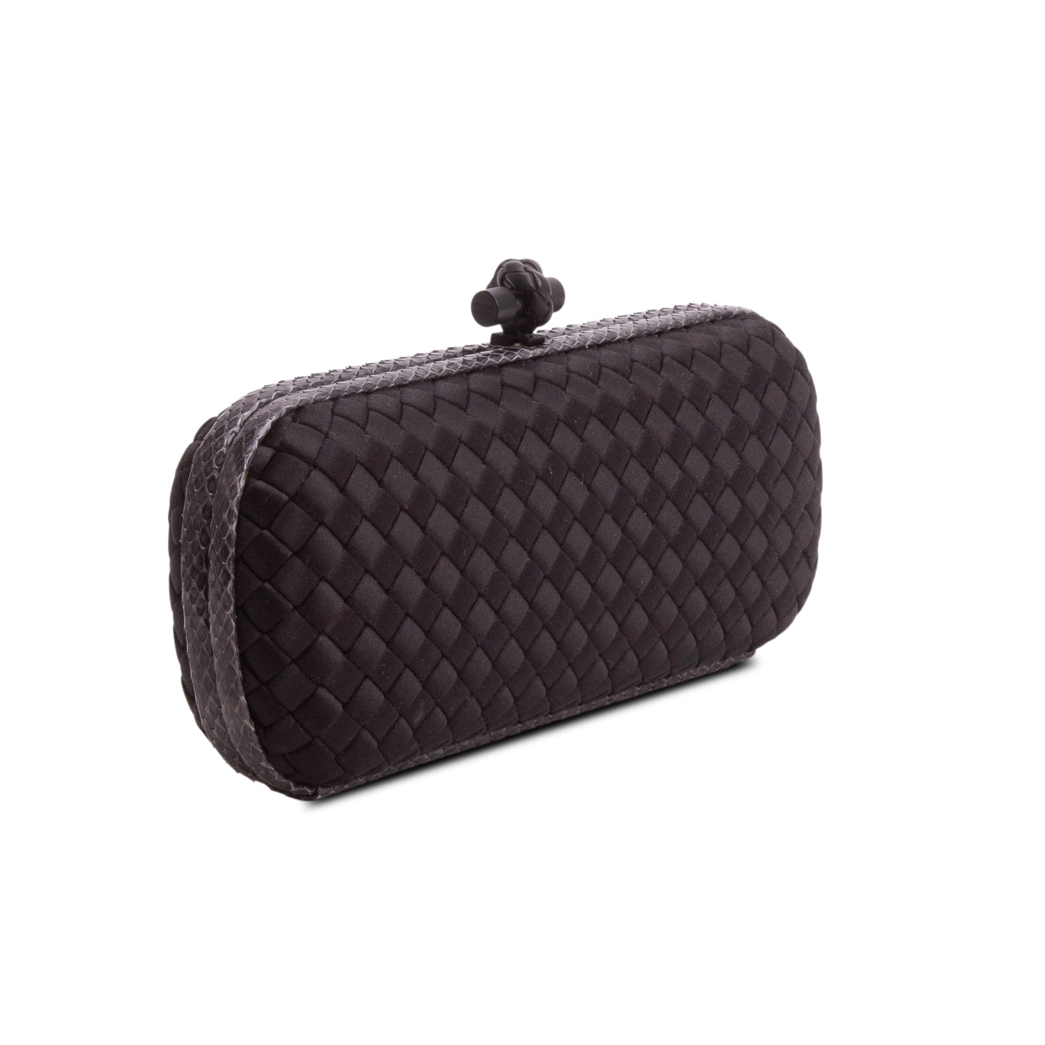 Bottega Veneta Black Satin Ayers Intreccio Impero Stretch Knot Clutch