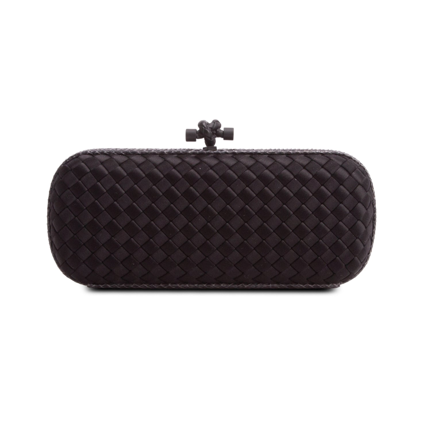 Bottega Veneta Black Satin Ayers Intreccio Impero Stretch Knot Clutch
