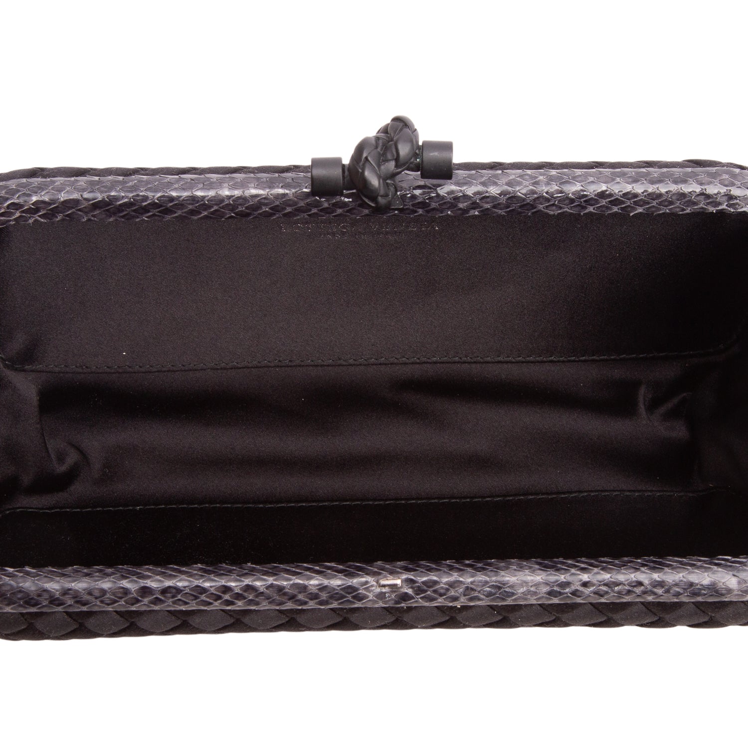 Bottega Veneta Black Satin Ayers Intreccio Impero Stretch Knot Clutch
