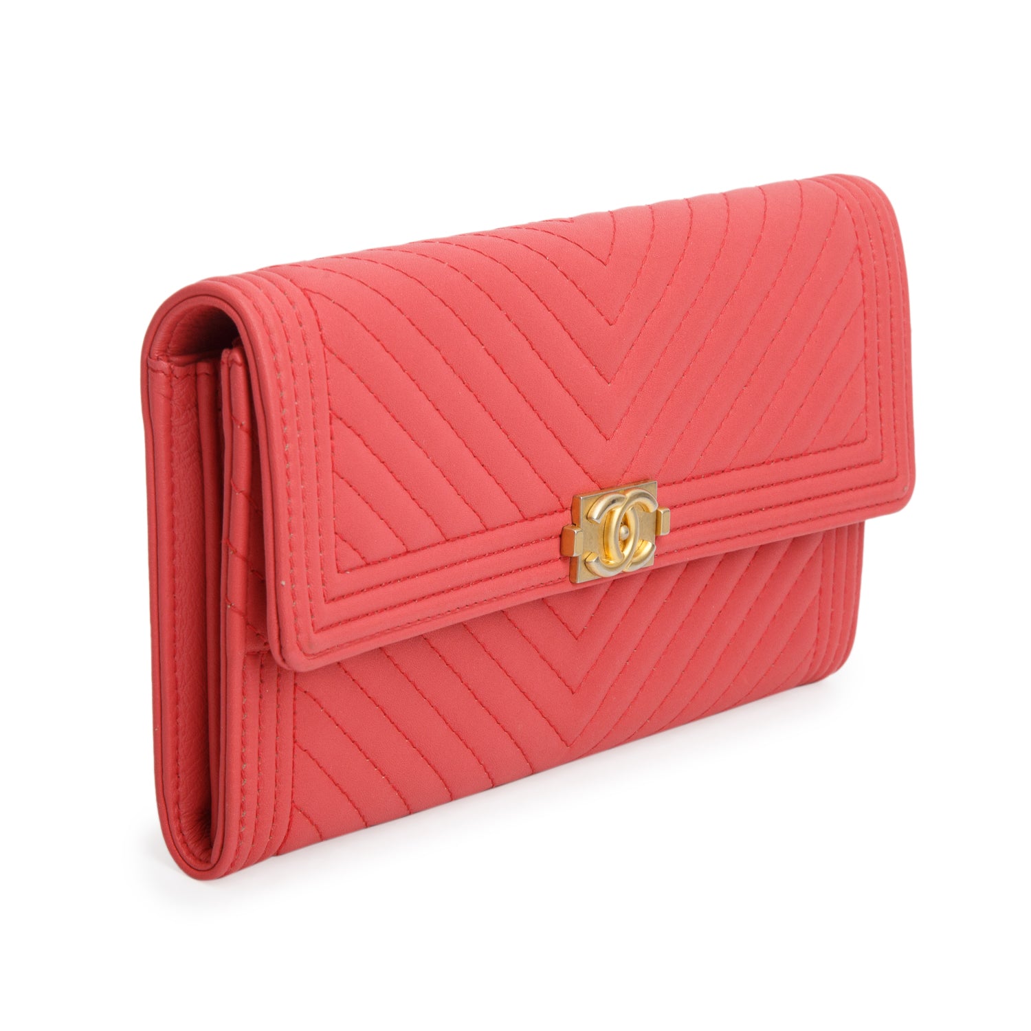 Chanel Pink Lambskin Chevron Boy Flap Wallet