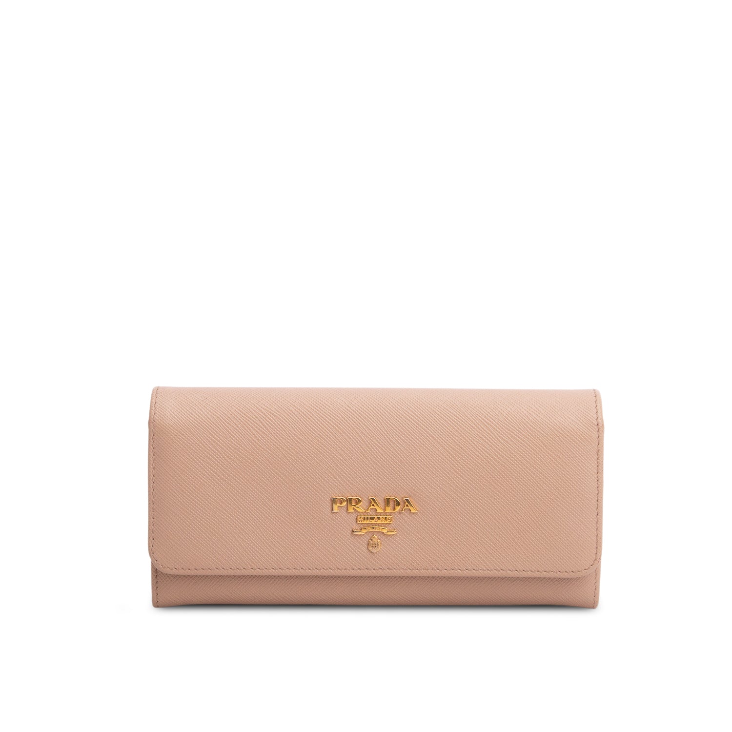 Prada Beige Saffiano Leather Metal Continental Flap Travel Wallet