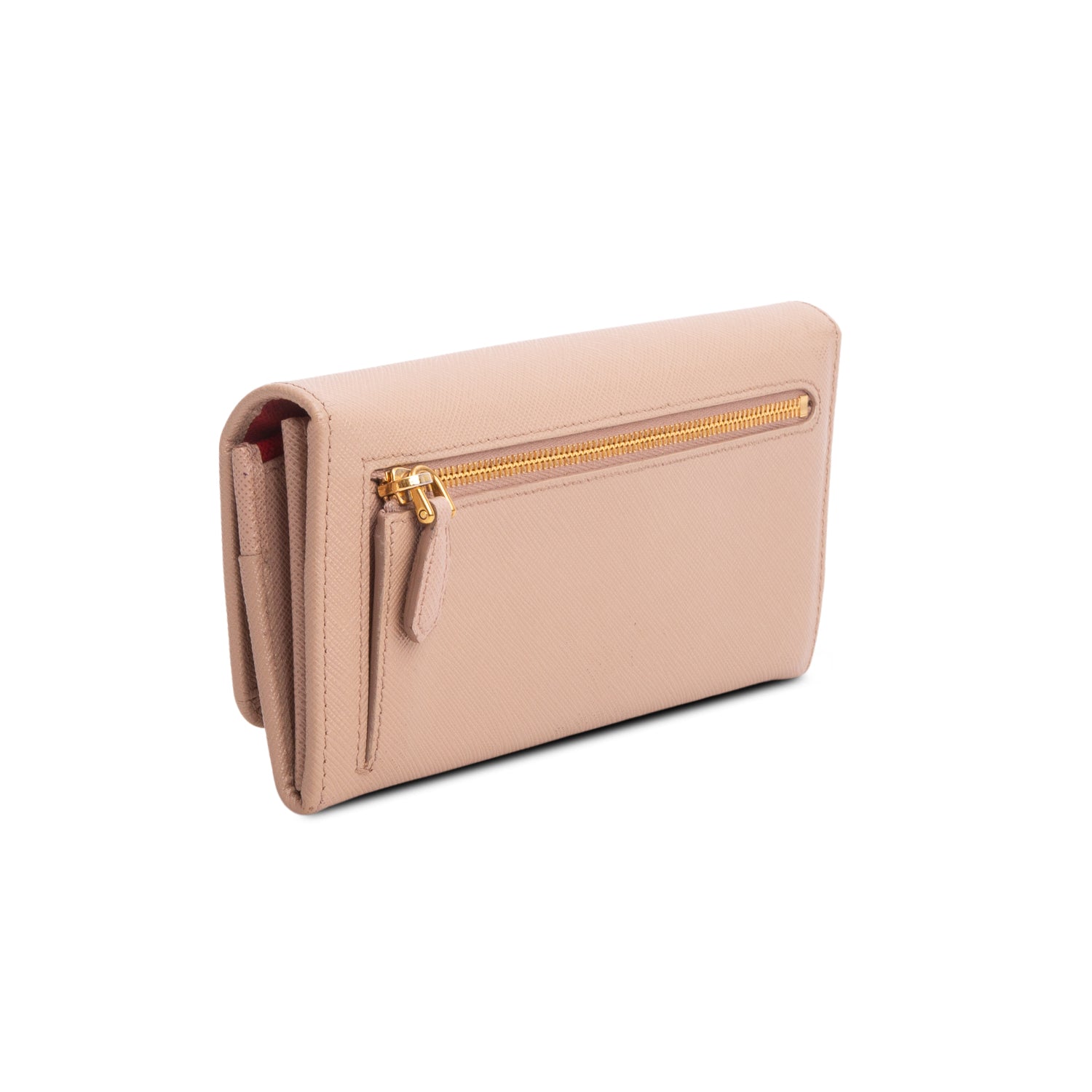 Prada Beige Saffiano Leather Metal Continental Flap Travel Wallet