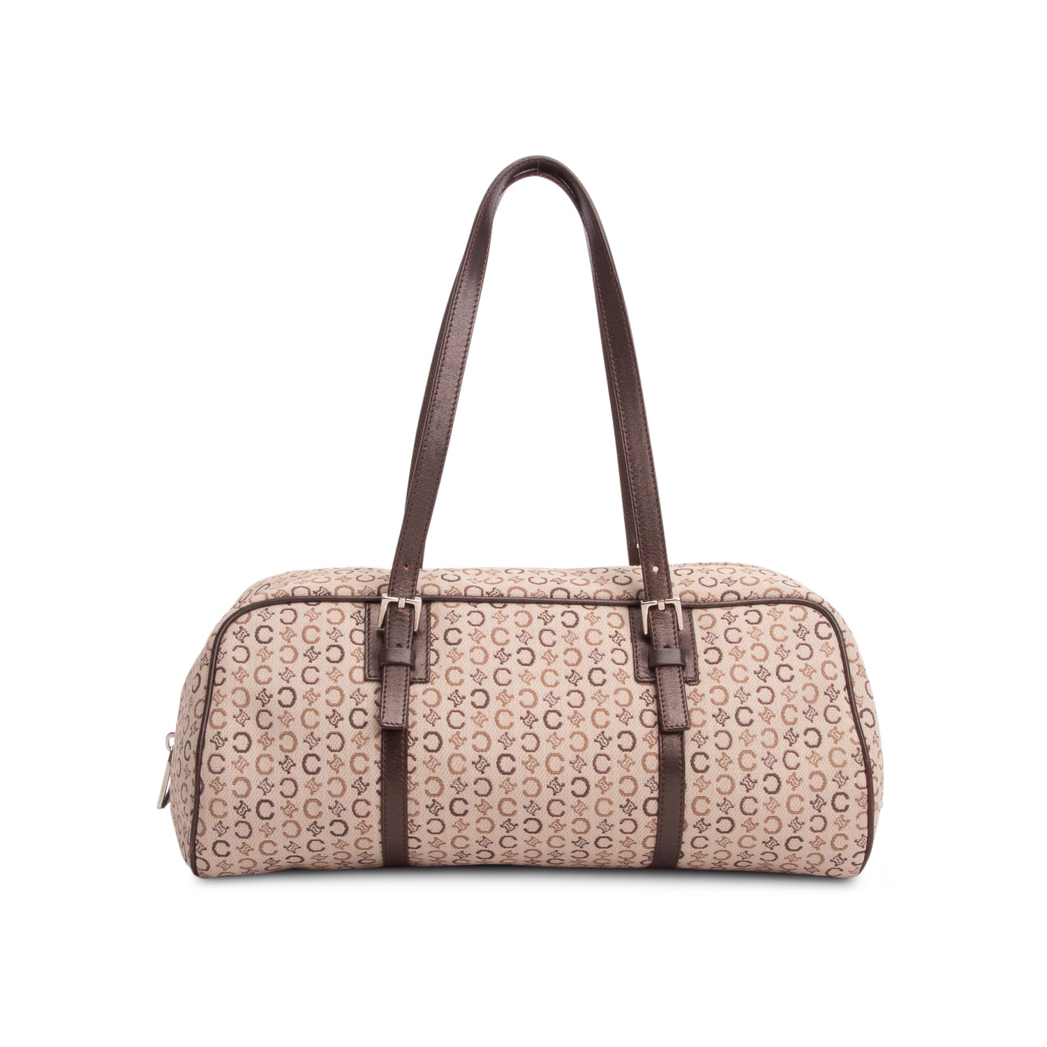 Celine Brown Canvas Jacquard Boston Bag