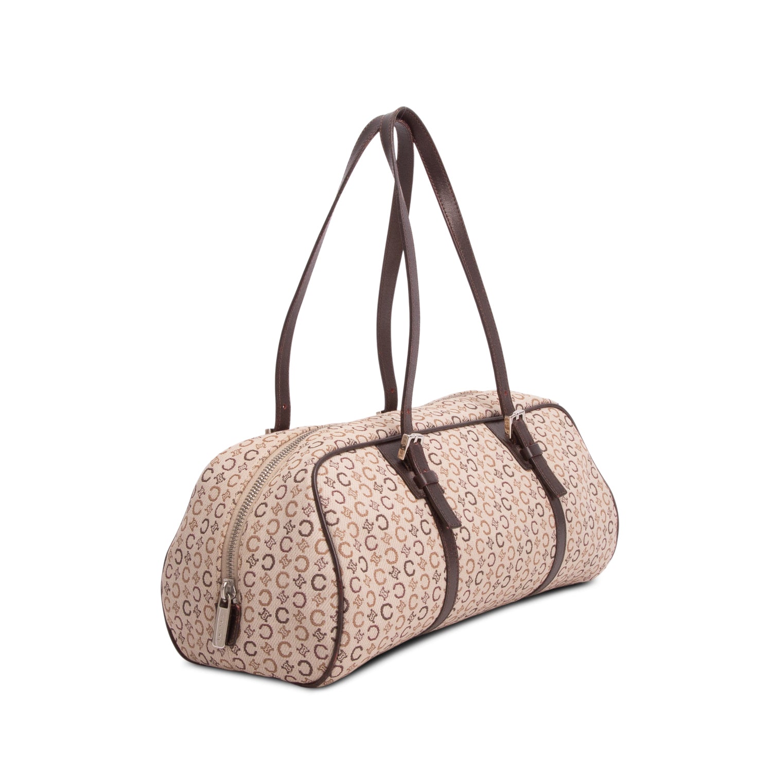 Celine Brown Canvas Jacquard Boston Bag