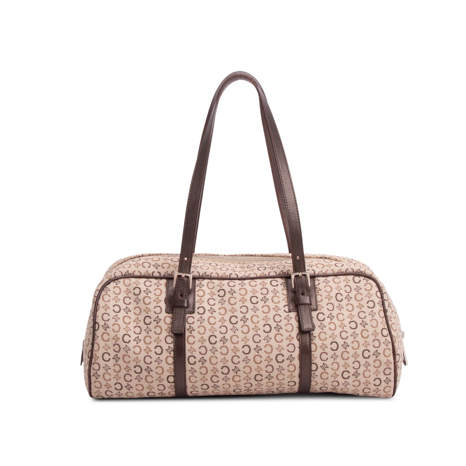 Celine Brown Canvas Jacquard Boston Bag