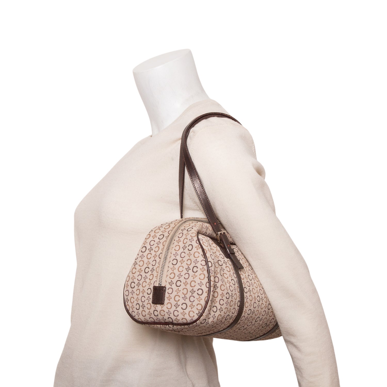 Celine Brown Canvas Jacquard Boston Bag