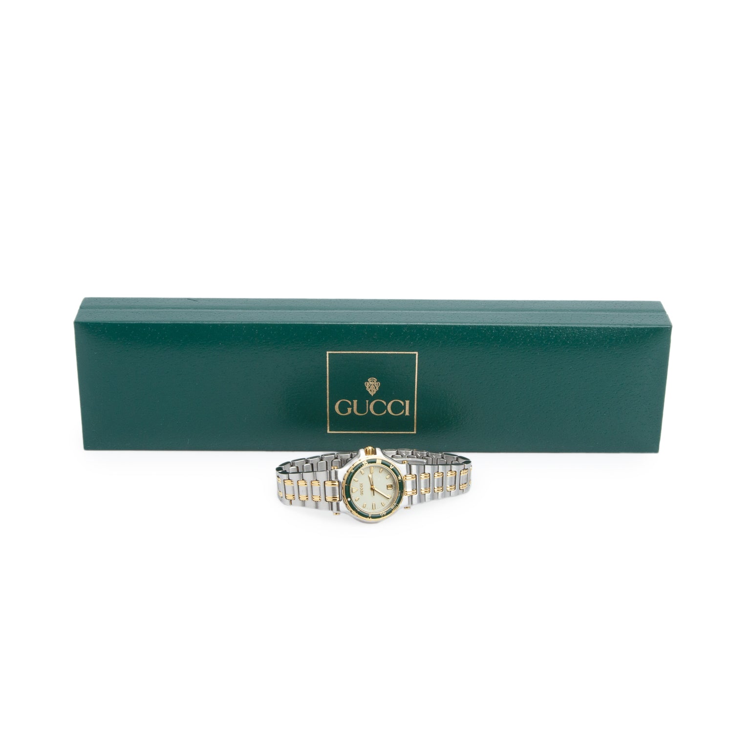 Gucci Vintage Two-Tone Stainless Steel 9700L Series 28 MM Quartz Watch Cream Dial w/ Box