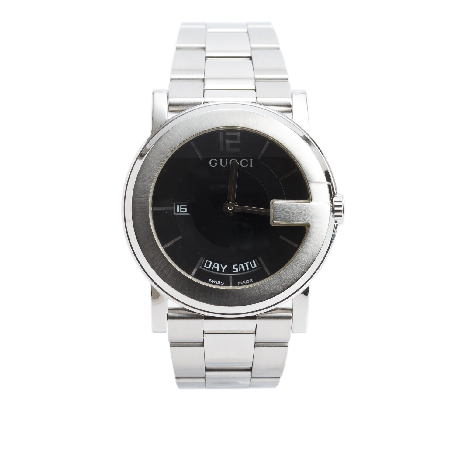 Gucci Stainless Steel Day Date 101 M Series 40 MM Quartz Watch Black Dial w/ Box & Papers
