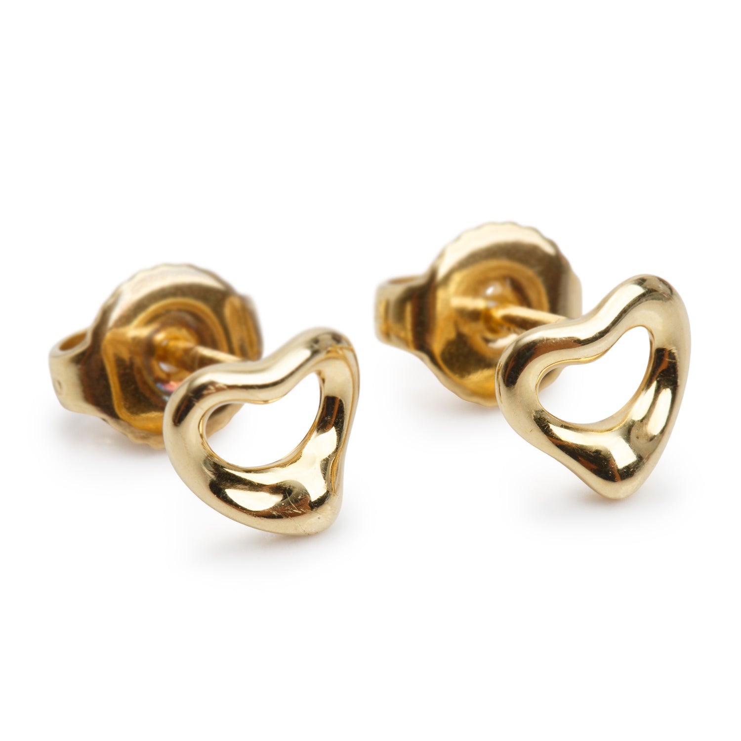 Tiffany & Co. Elsa Peretti 18k Yellow Gold Open Heart Stud Earrings, 7 MM w/ Box