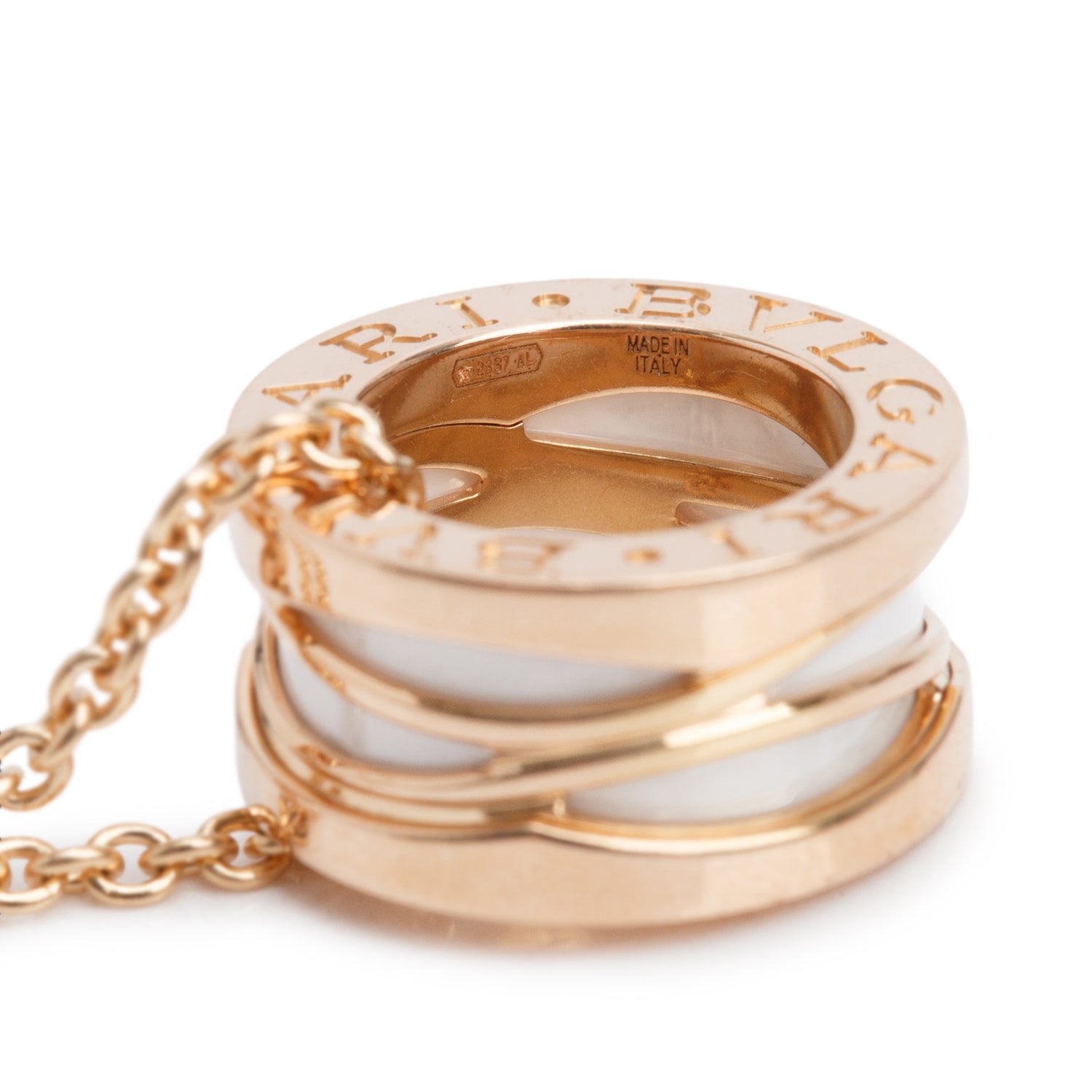 BVLGARI 2021 18k Rose Gold White Ceramic B.Zero1 Legend Pendant Necklace w/ Receipt