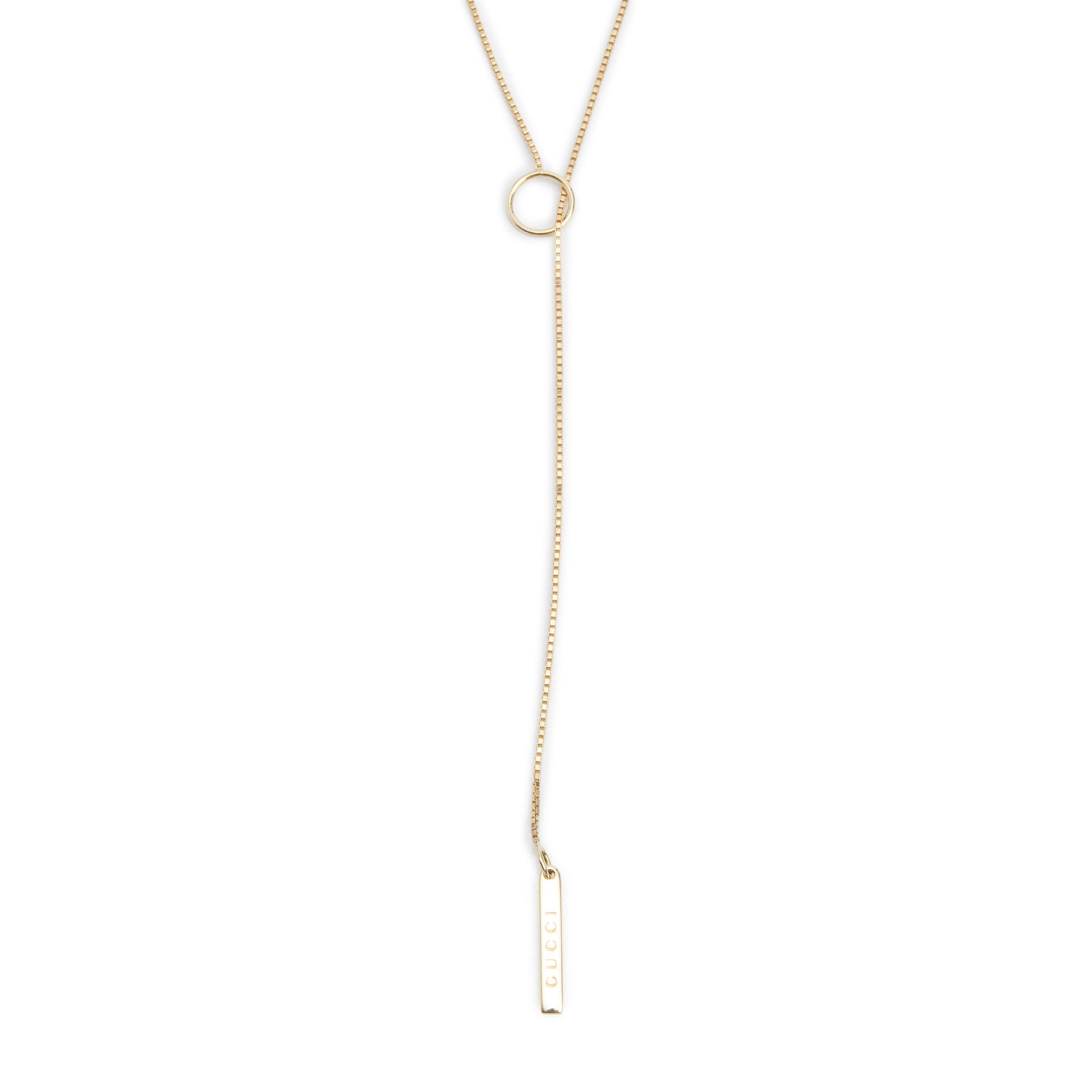 Gucci 18k Yellow Gold Logo Lariat Necklace