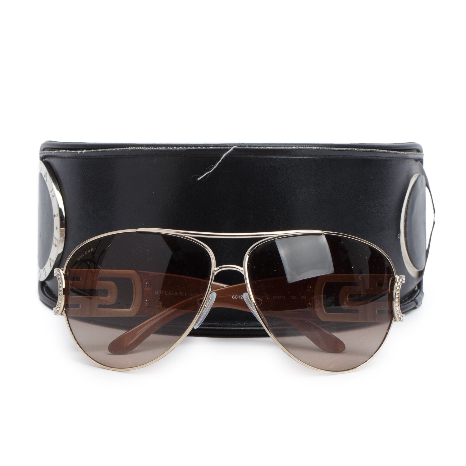 Bvlgari 6012-B Silver Metal Brown Crystal Aviator Sunglasses w/ Case