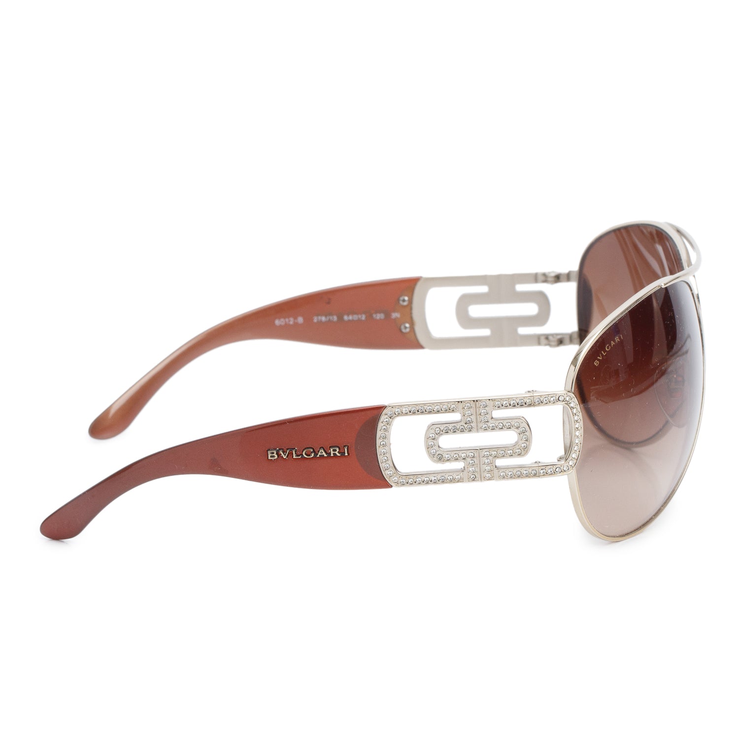 Bvlgari 6012-B Silver Metal Brown Crystal Aviator Sunglasses w/ Case