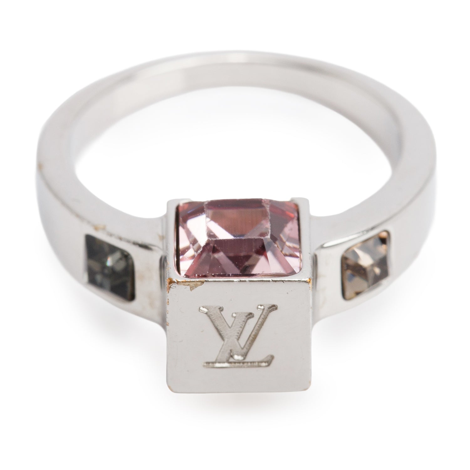 Louis Vuitton Palladium Plated Crystal Gamble Cocktail Ring, Size M 5