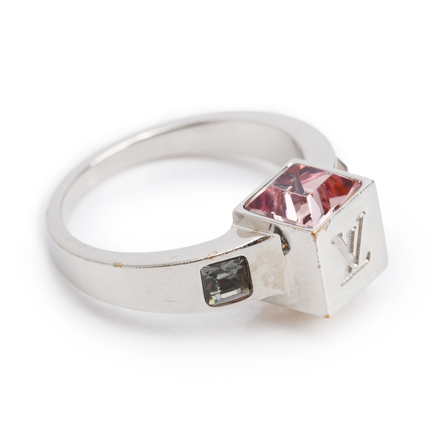 Louis Vuitton Palladium Plated Crystal Gamble Cocktail Ring, Size M 5