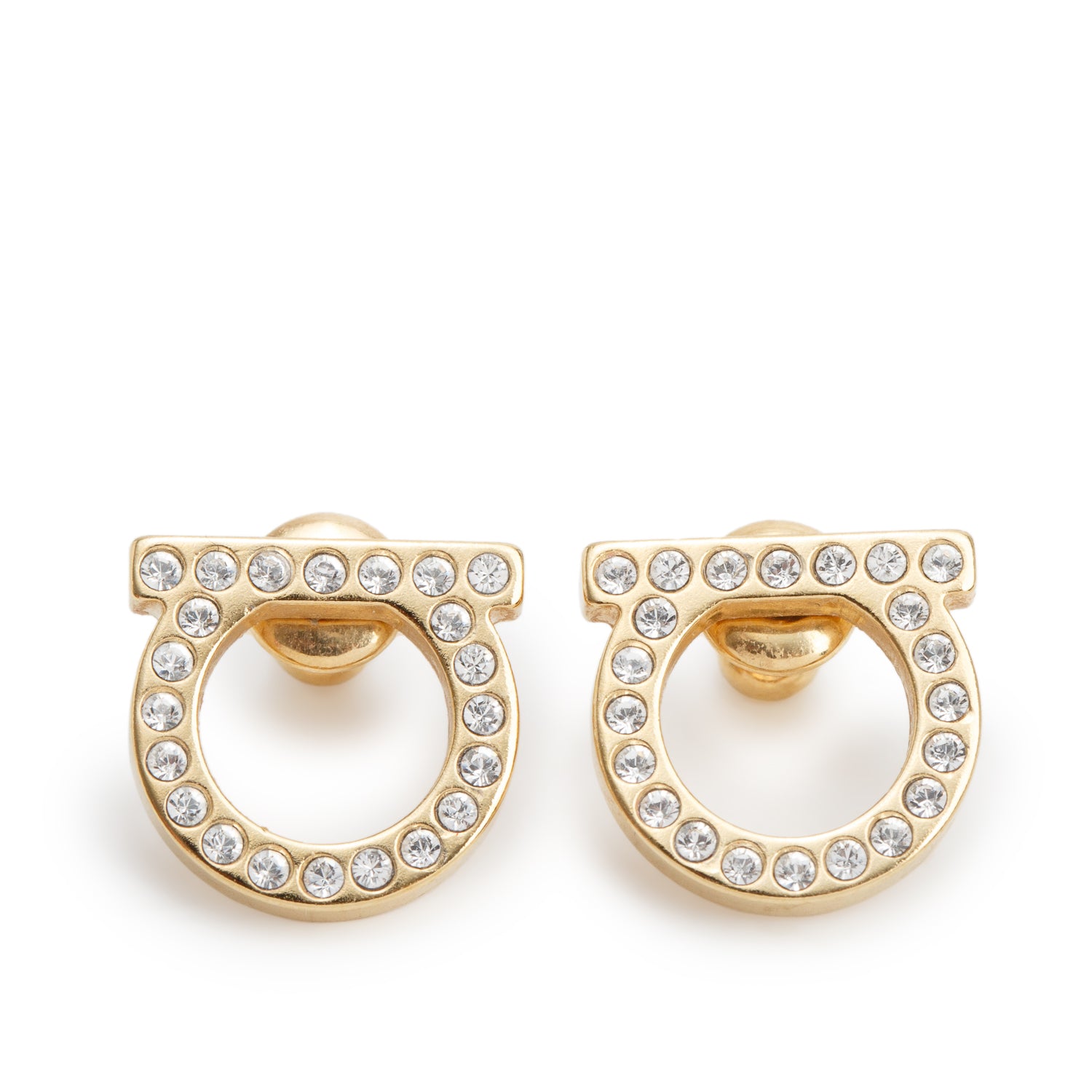 Ferragamo 2026 Gold-Plated Crystal Gancini Stud Earrings w/ Box & Receipt