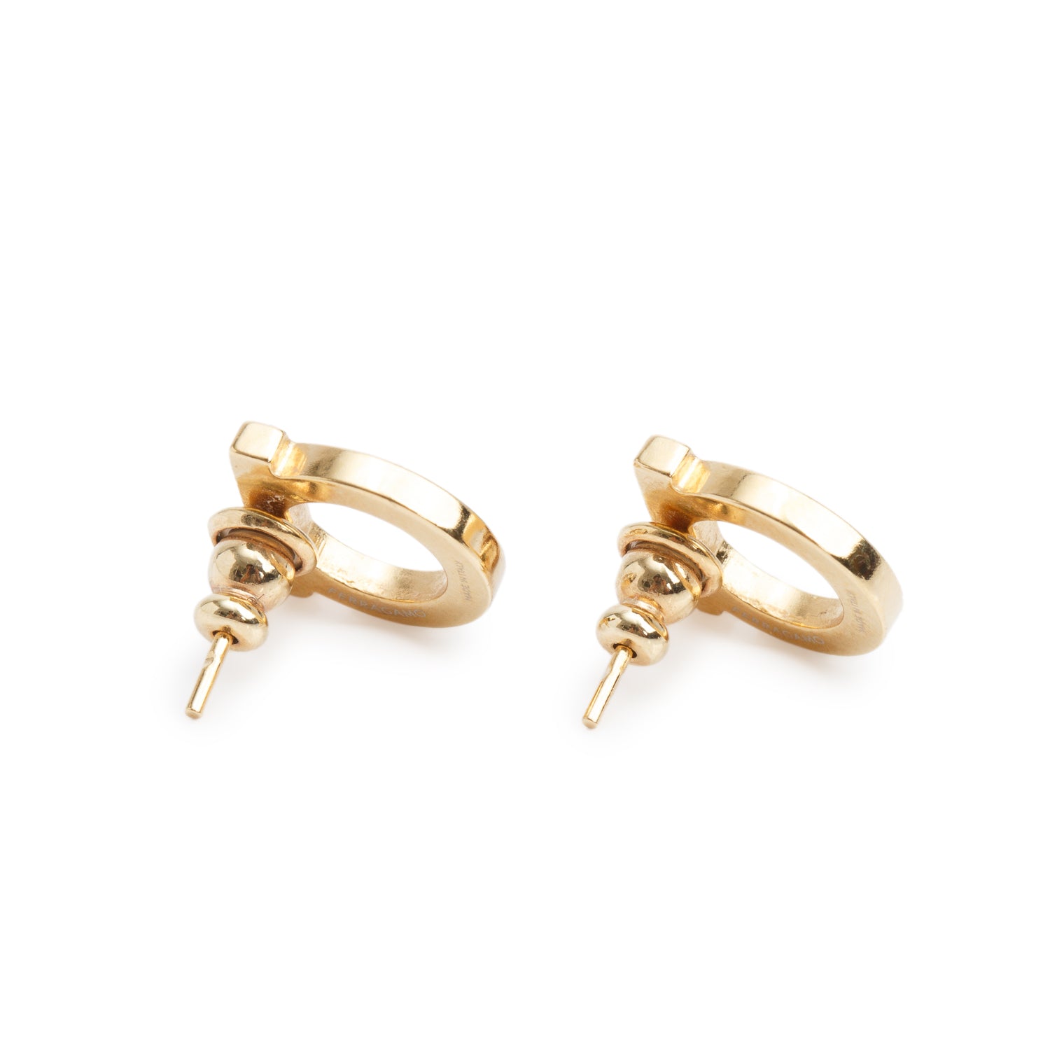 Ferragamo 2026 Gold-Plated Crystal Gancini Stud Earrings w/ Box & Receipt