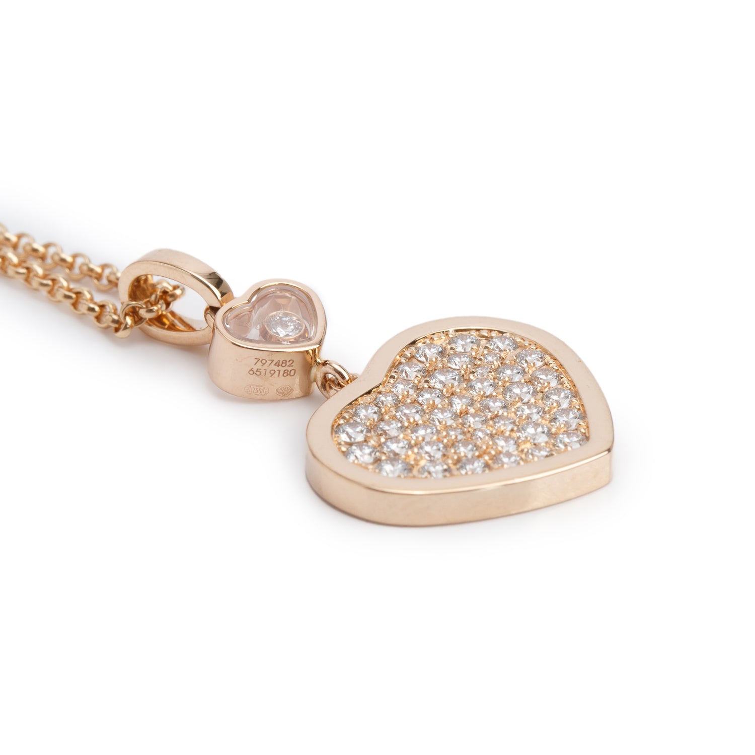 Chopard 2026 Ethical 18k Rose Gold Pave Diamond Happy Hearts Pendant Necklace w/ Box & Certificate