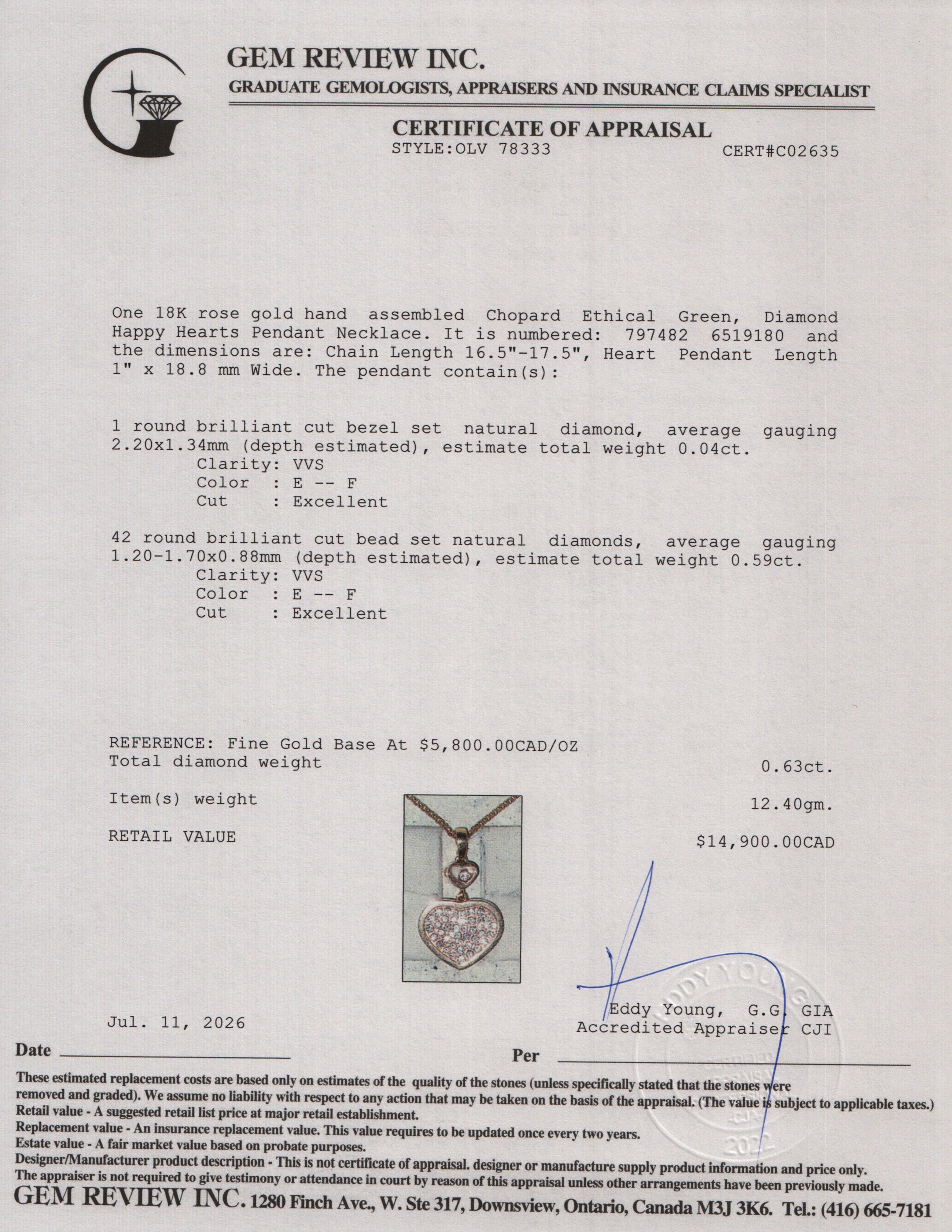 Chopard 2026 Ethical 18k Rose Gold Pave Diamond Happy Hearts Pendant Necklace w/ Box & Certificate