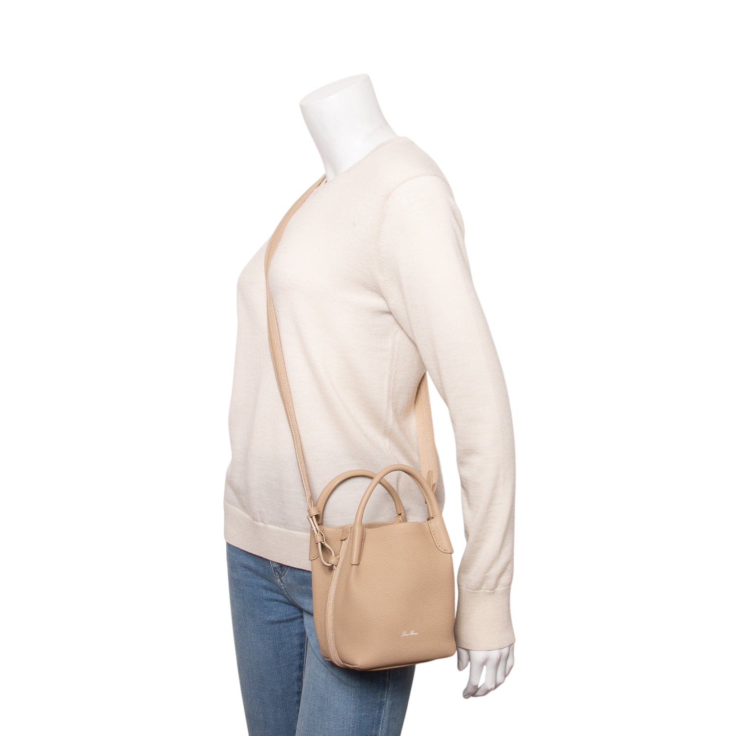 Loro Piana Brown Grained Calfskin Micro Bale Bag w/ Box & Strap