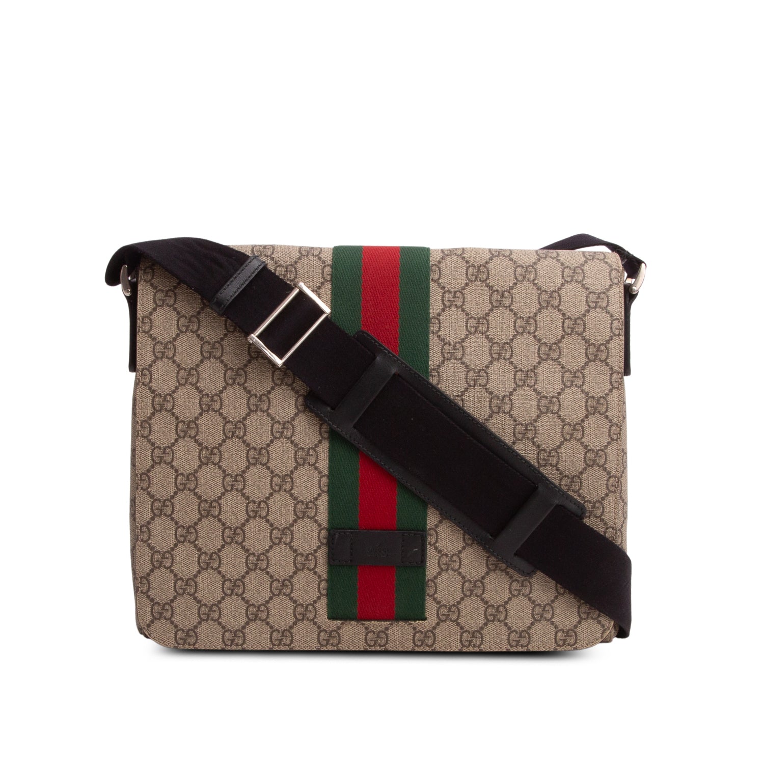 Gucci GG Supreme Monogram Web Flap Messenger Bag