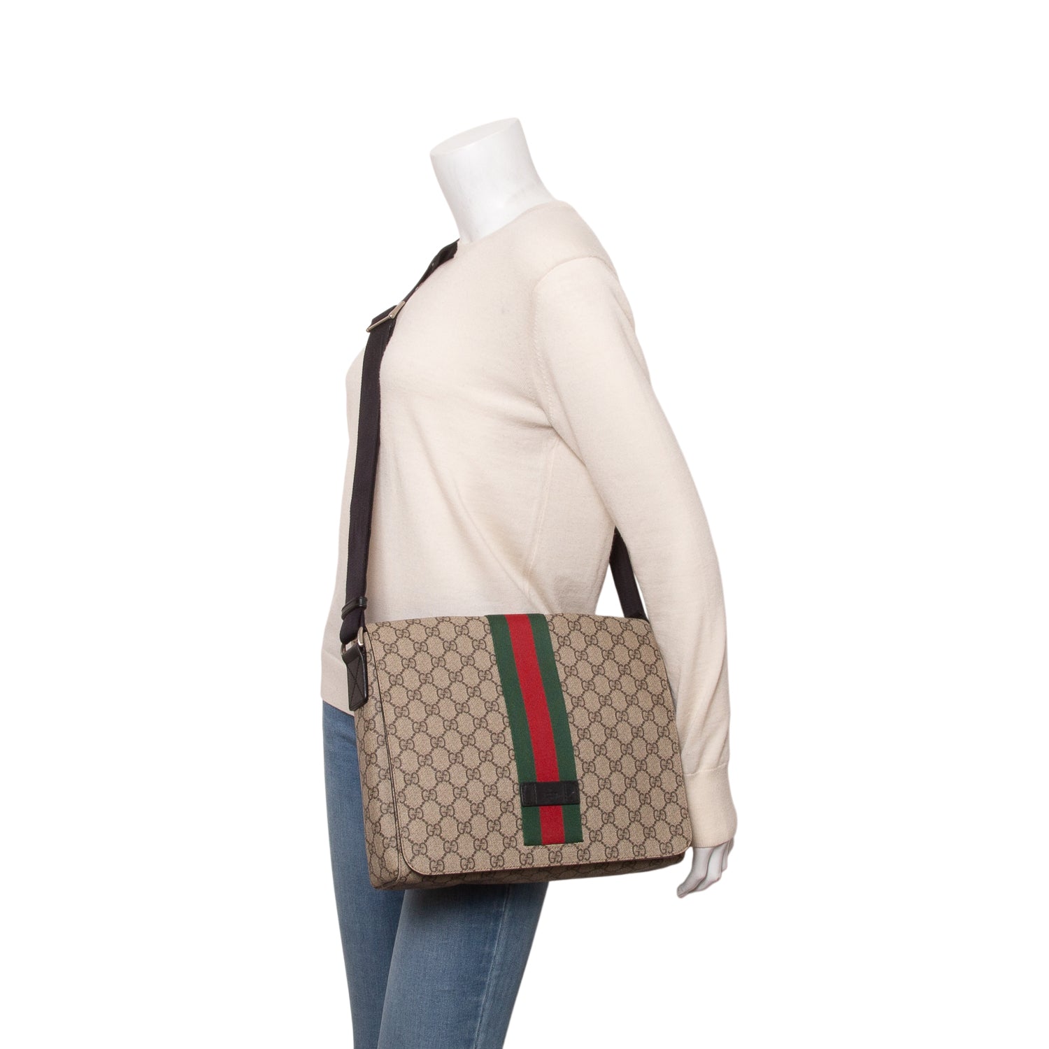 Gucci GG Supreme Monogram Web Flap Messenger Bag