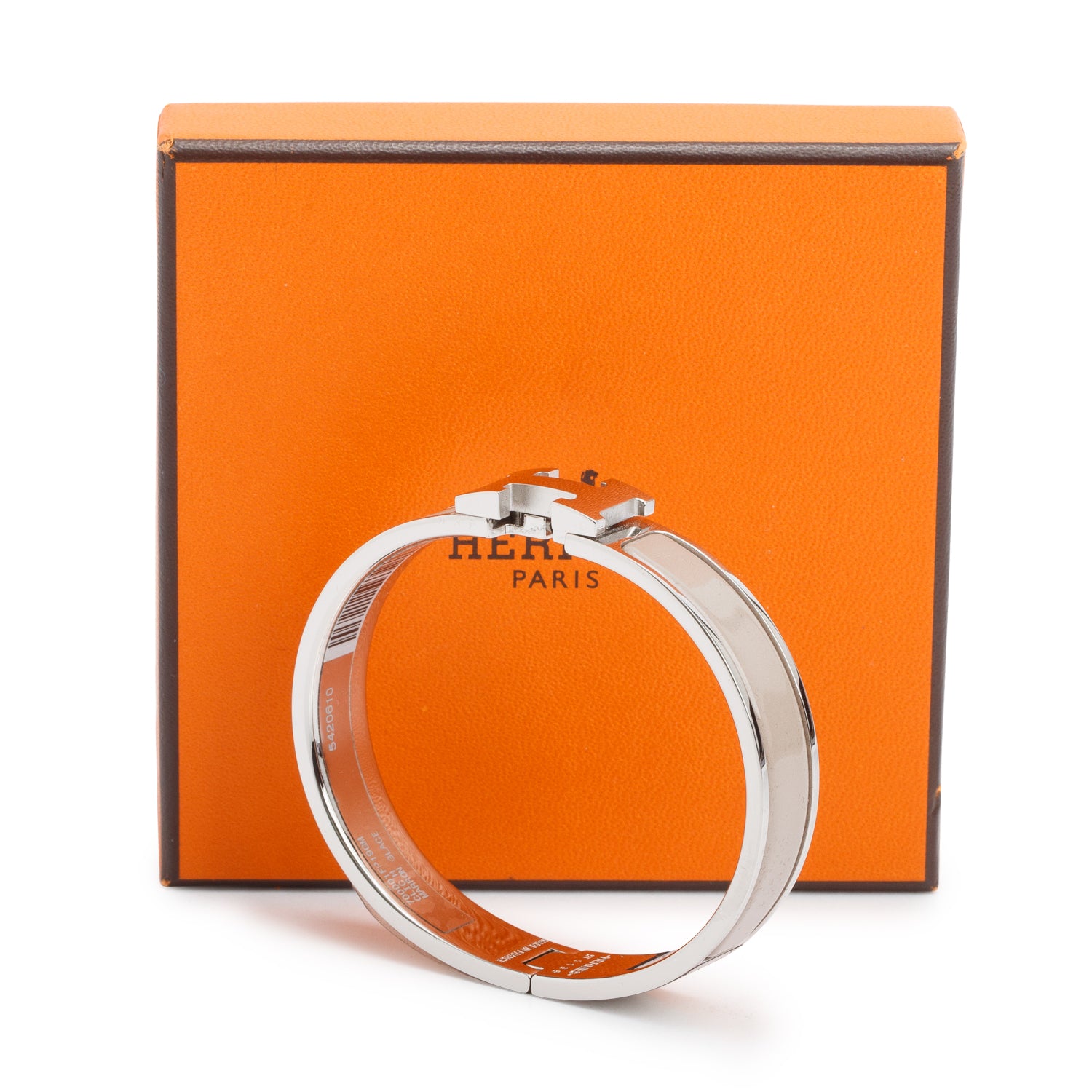 Hermes Palladium Plated Marron Glace Enamel 12 MM Clic H Bracelet w/ Box