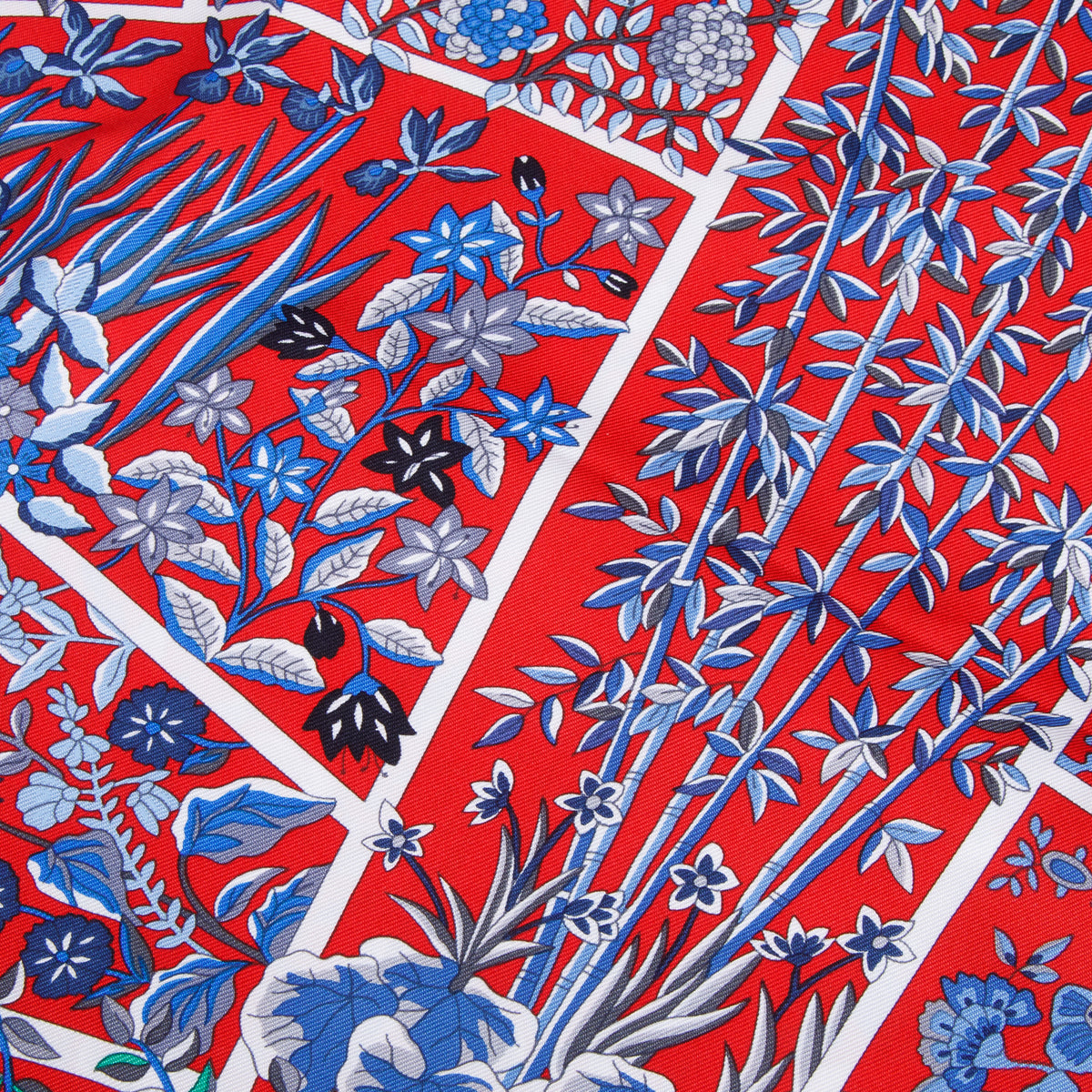 Hermes Red & Multicolor 'Fleurs de Giverny' Silk Scarf 90 w/ Box