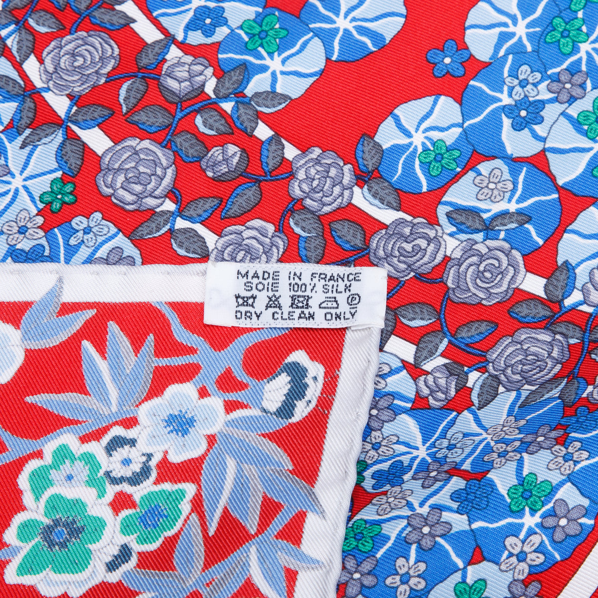 Hermes Red & Multicolor 'Fleurs de Giverny' Silk Scarf 90 w/ Box