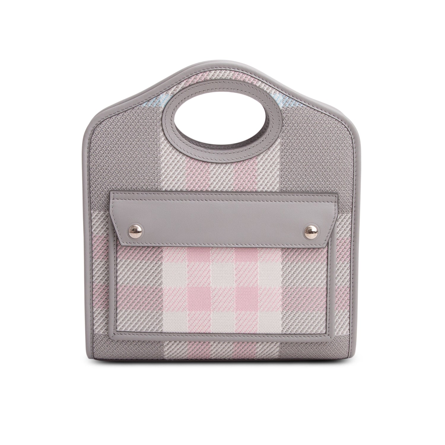 Burberry Grey Canvas Calfskin Check Mini Pocket Bag w/ Strap