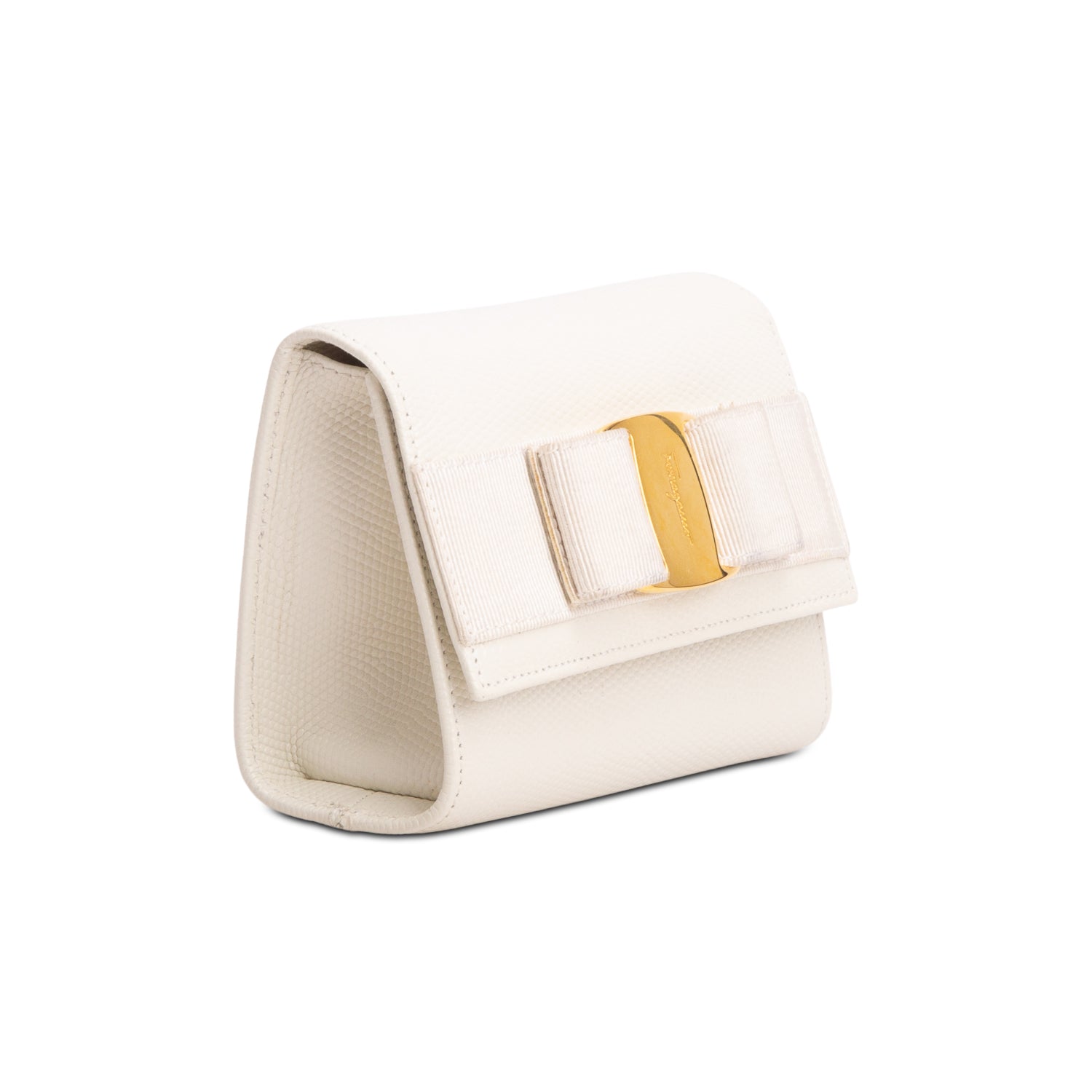 Ferragamo White Embossed Leather Mini Vara Bow Crossbody Bag