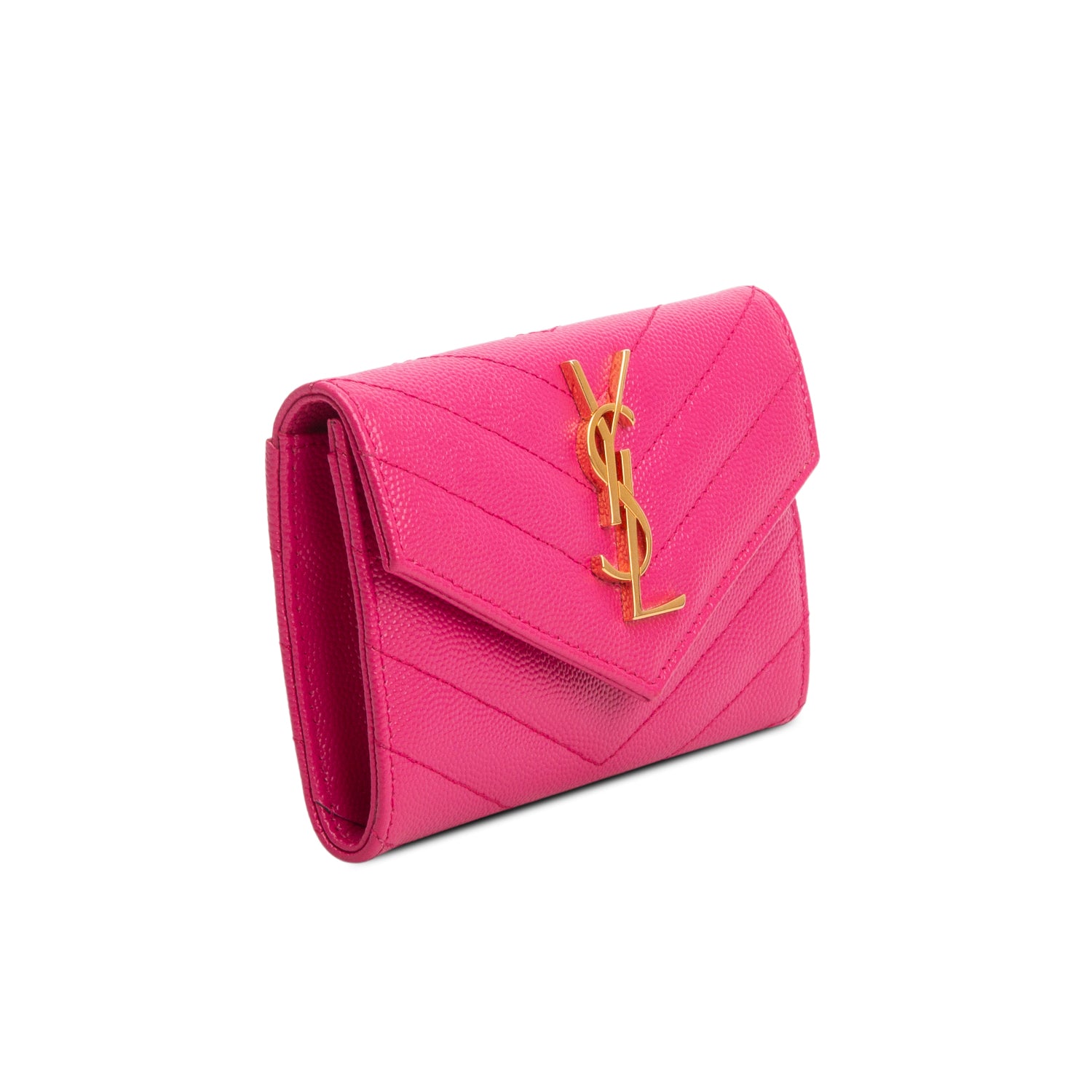 Saint Laurent 2022 Pink Grain de Poudre Cassandre Wallet w/ Box
