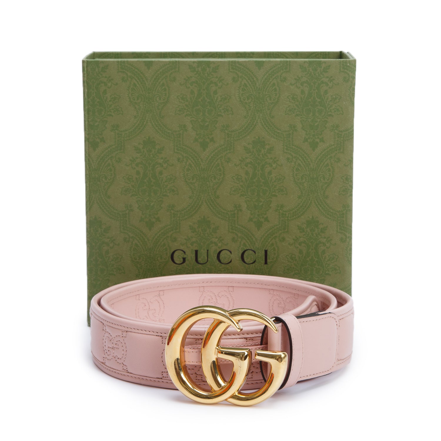 Gucci Pink Calfskin GG Marmont Matelasse Belt, 100 40 w/ Box