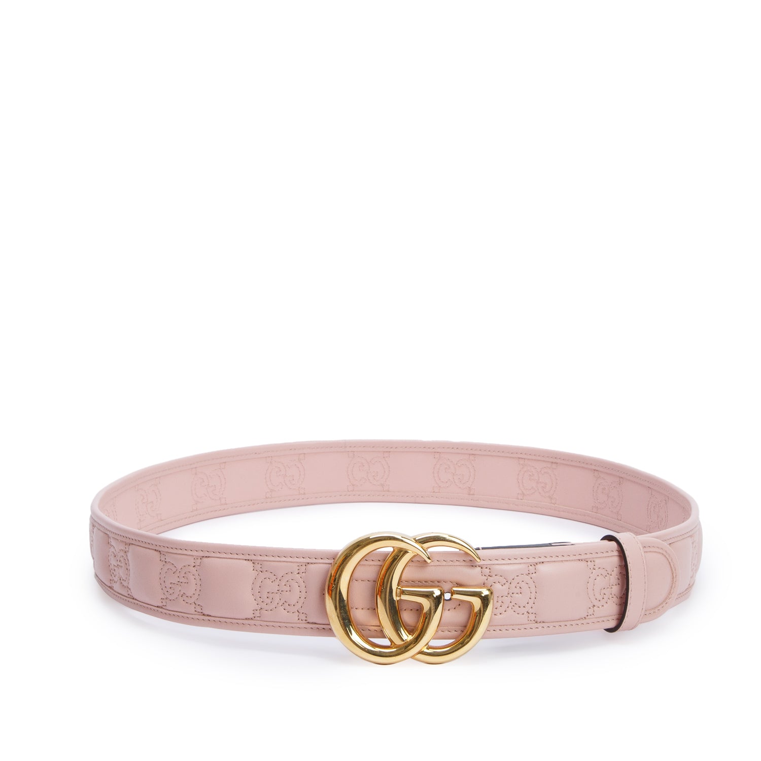 Gucci Pink Calfskin GG Marmont Matelasse Belt, 100 40 w/ Box