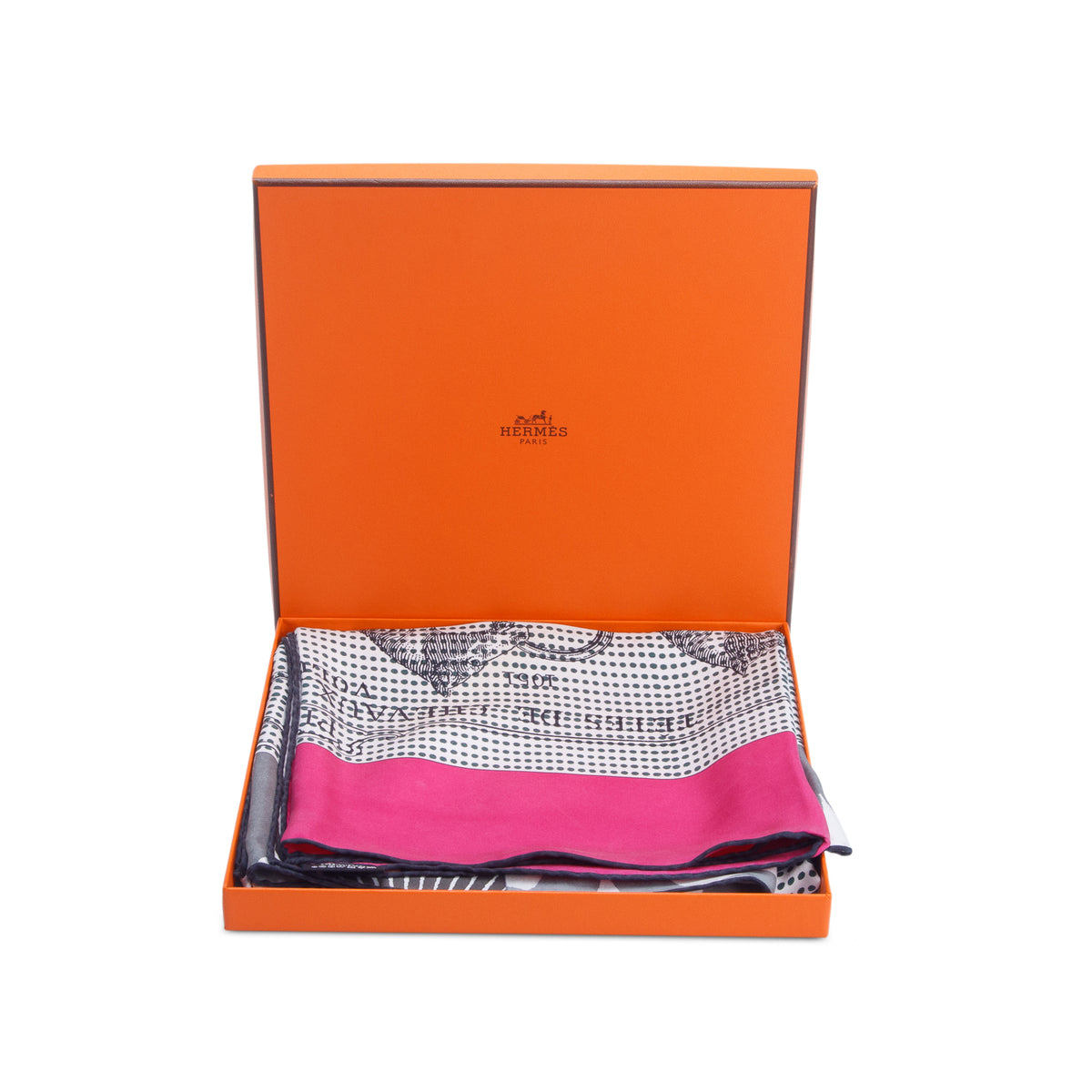 Hermes Pink & Multicolor 'Tetes de Chevaux Cornes D'Attelles Volutes' Silk Scarf 90 w/ Box
