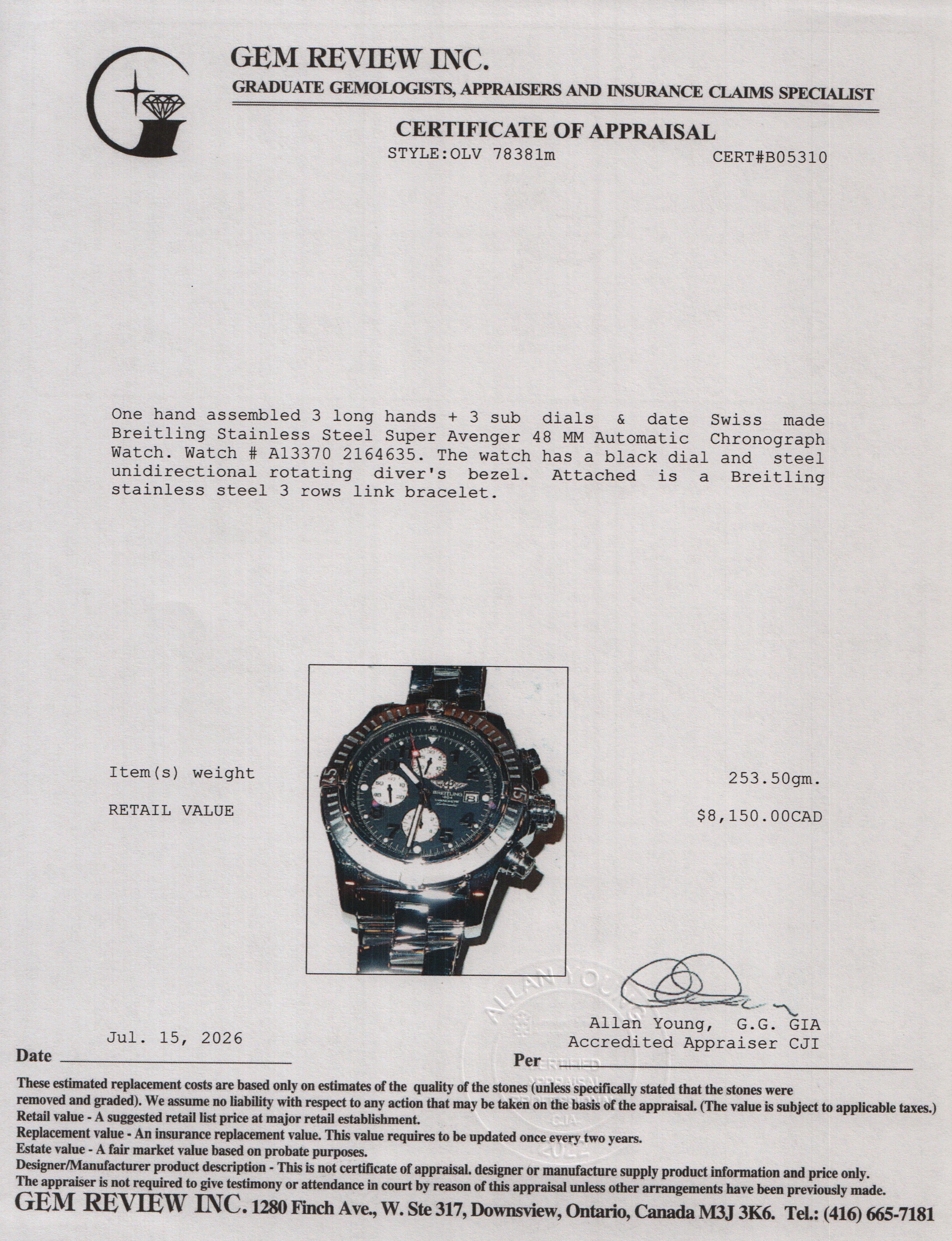 Breitling Stainless Steel Super Avenger 48 MM Automatic Chronograph Watch Black Dial A13370 w/ Box & Papers